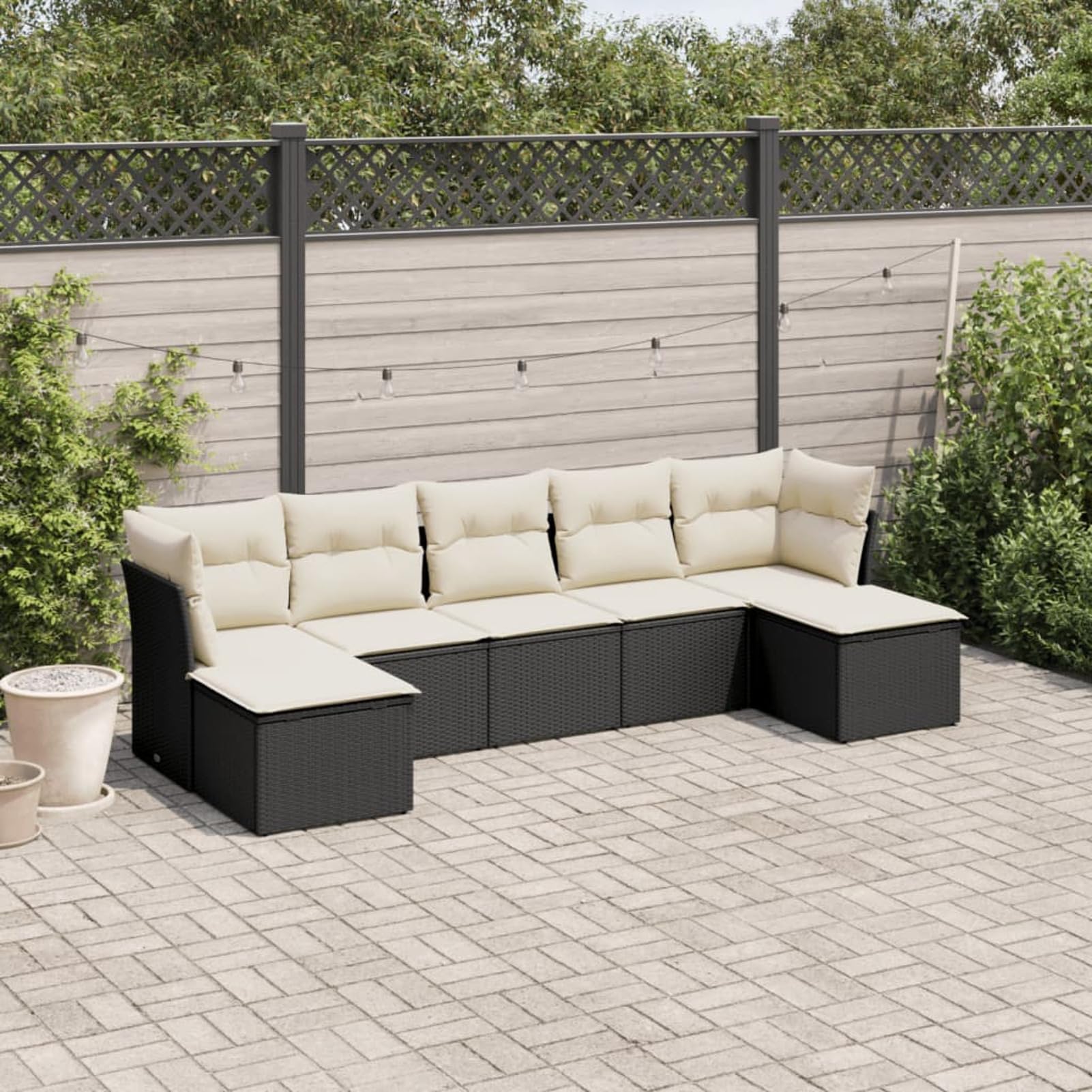 LAPOOH Set da pranzo da giardino 7 pezzi e cuscini in rattan sintetico nero, Set Tavolo e Sedie Giardino, Tavolo e Sedie Terrazza, Mobili da Giardino Esterno, Set Di Mobili Da Giardino - 3218026