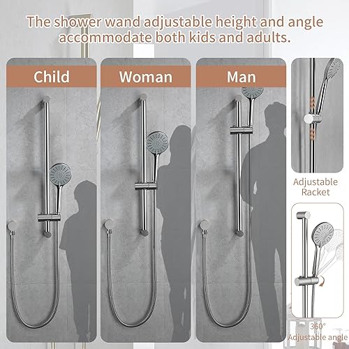 Miniatura 10 de Juego de regadera de mano de 5 pulverizaciones con barra deslizante de 28.35 pulgadas, acero inoxidable, barra deslizante de ducha negra mate con