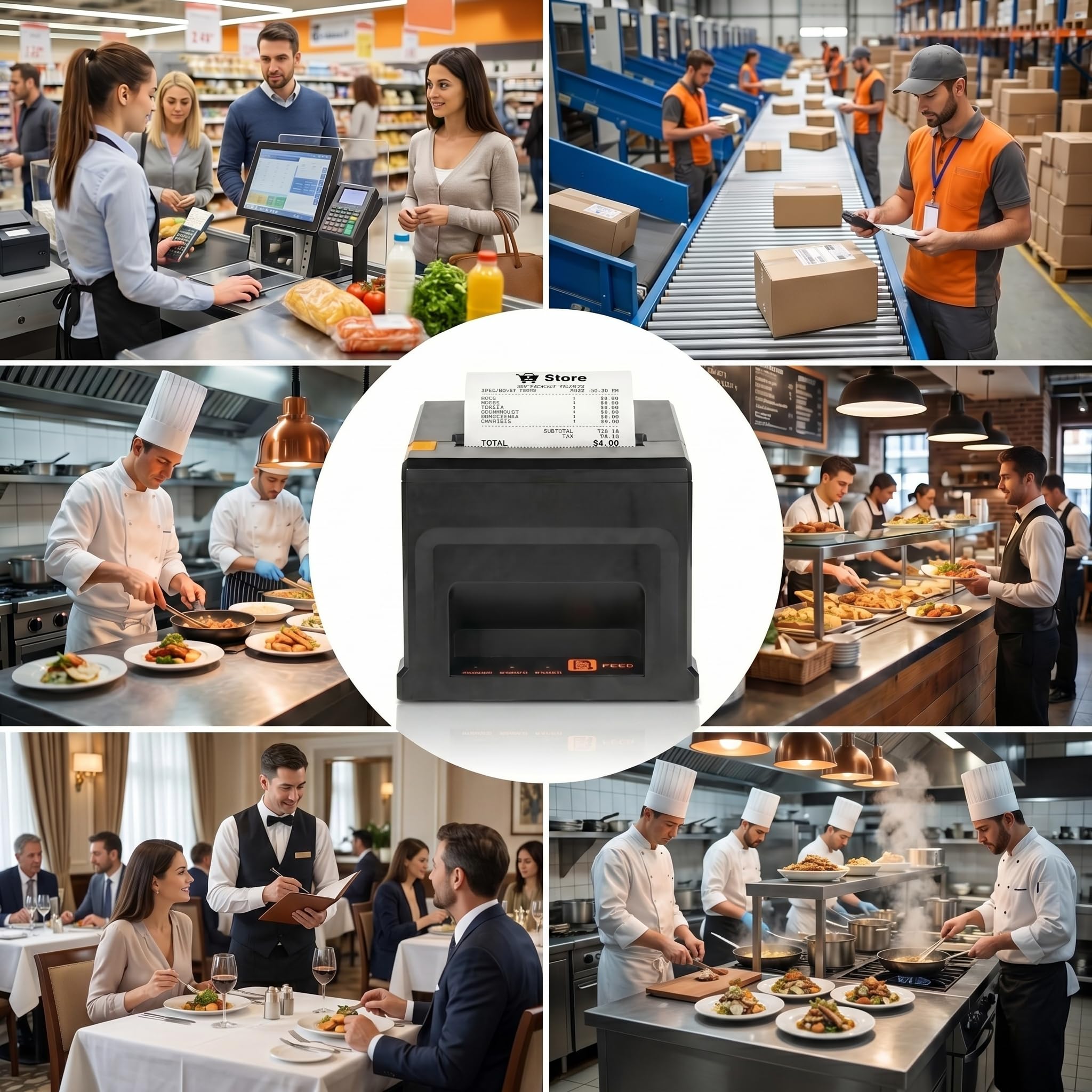 80mm POS Quittungsdrucker mit Auto-Cutter, 300mm/s USB Thermo Bondrucker, für Restaurant & Küche mit Lautsprecher-Signal, ESC/POS kompatibel (Windows/Mac/Linux)