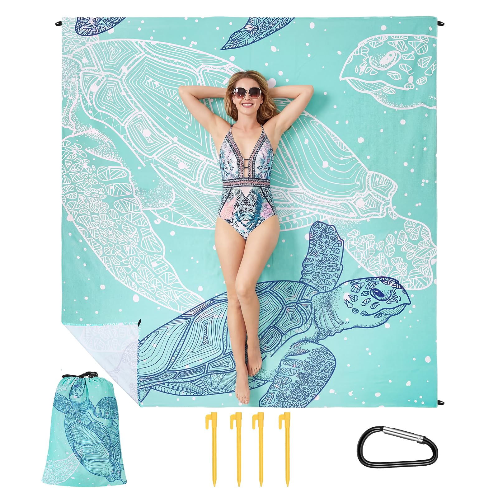 Zocipro Coperta da Picnic Impermeabile 210x200 cm Anti-Sabbia Pieghevole con Picchetti per 4-6 Persone
