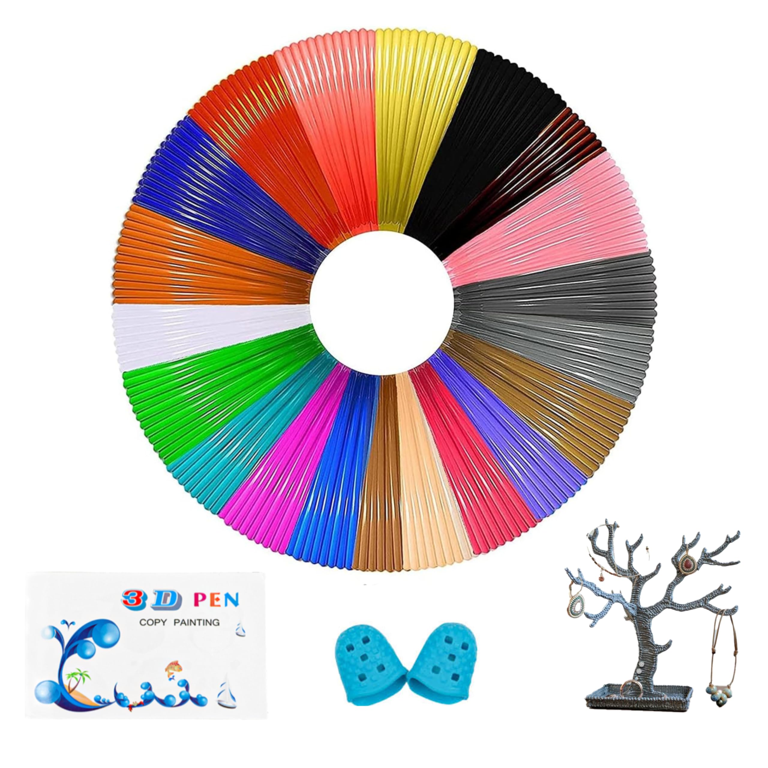 FANDYM Juego completo de filamentos pla 1,75 para bolígrafo 3D - 30 M - Instrucciones en italiano e inglés + libro para bolígrafo 3D profesional para niños y adultos + protector para los dedos.