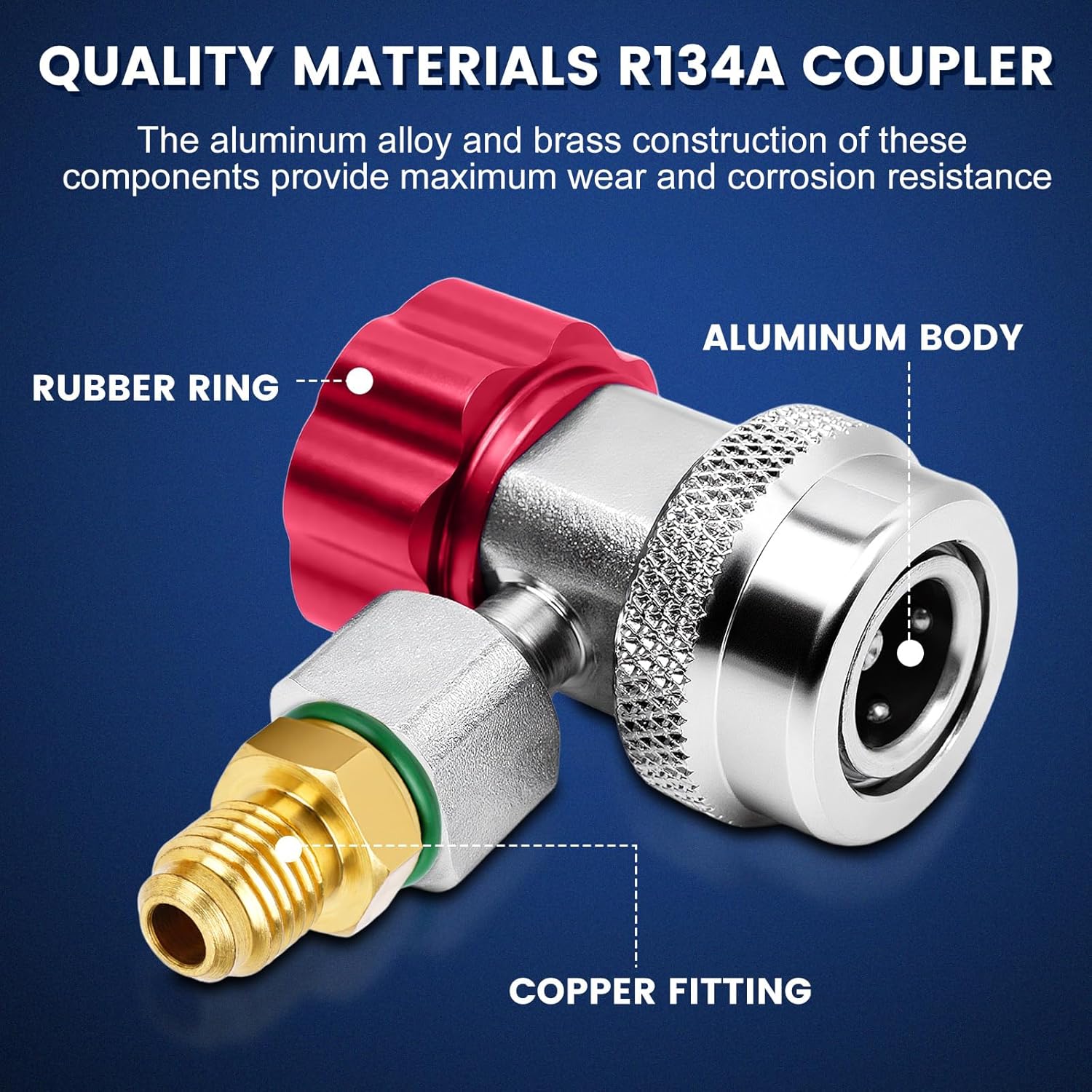 2PCS R134a Air Conditioning Quick Coupler Adapter,Adjustable 1/4 in High & Low Pressure Manifold Gauge Adapters and AC Hose Fittings for R134a Car AC System