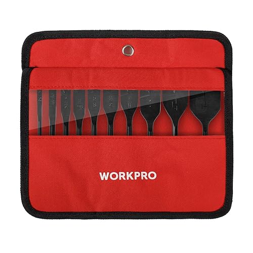 Miniatura 8 de WORKPRO Juego de brocas de pala profesional de 10 piezas, revestimiento negro, acero al carbono de alta calidad, brocas planas para carpintería,