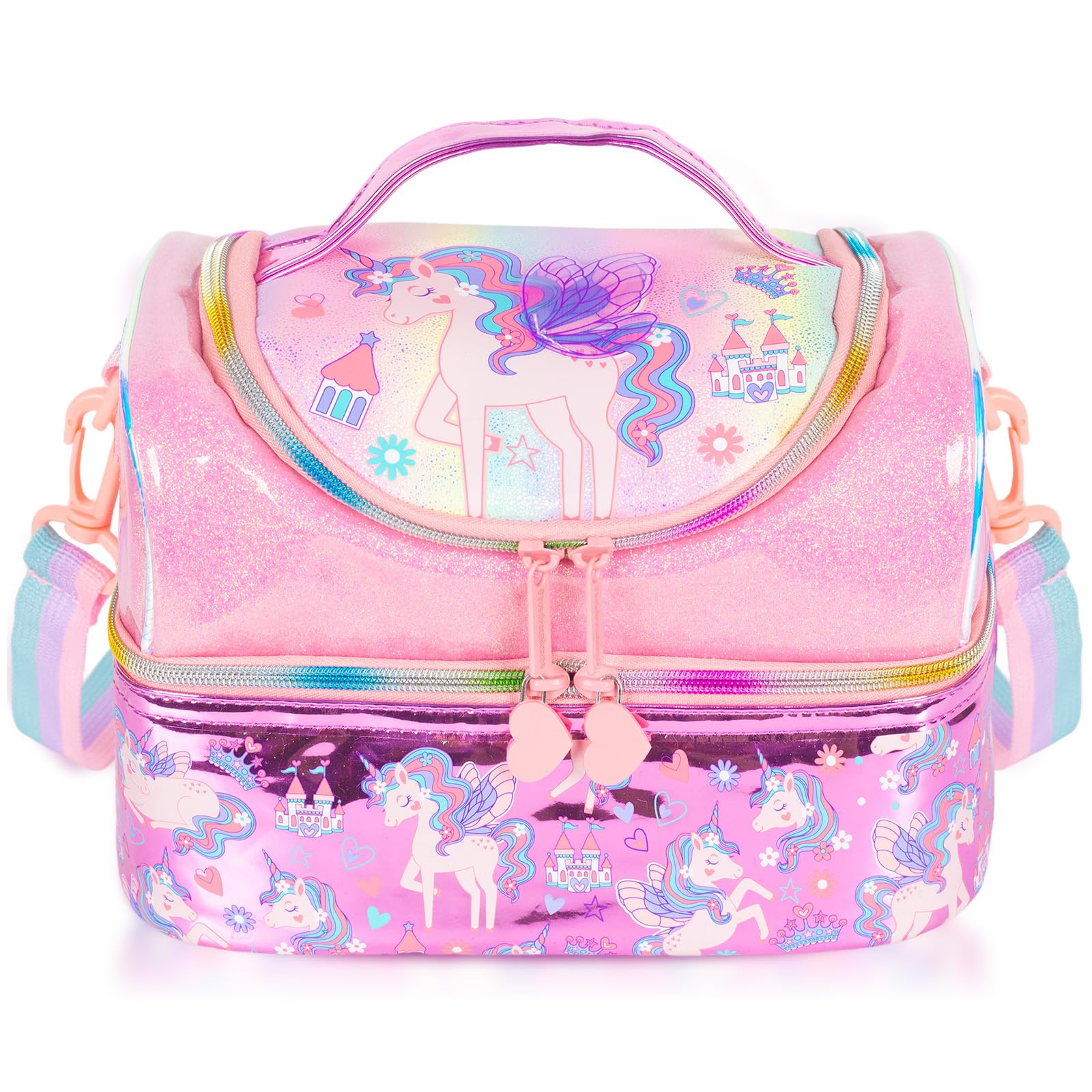 PinkSheep Kids Double Decker Cooler Insulated Lunch Bag Large Tote for Boys Girls, Men, Women, with Adjustable Strap
