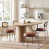 VASAGLE Set of 4 Boho Dining Chairs with PE Rattan Back & Padded Leather Seat - Ergonomic Kitchen Dining Room Chairs, Coffee Brown ULDC160K24