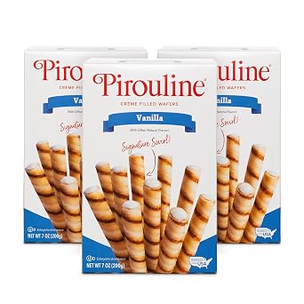 Pirouline Rolled Wafers Vanilla Rolled Wafer Sticks, Creme Filled Wafers, Rolled Cookies for Coffee, Tea, Ice Cream, Snacks, Parties, Gifts, and More 7 oz carton 3pk