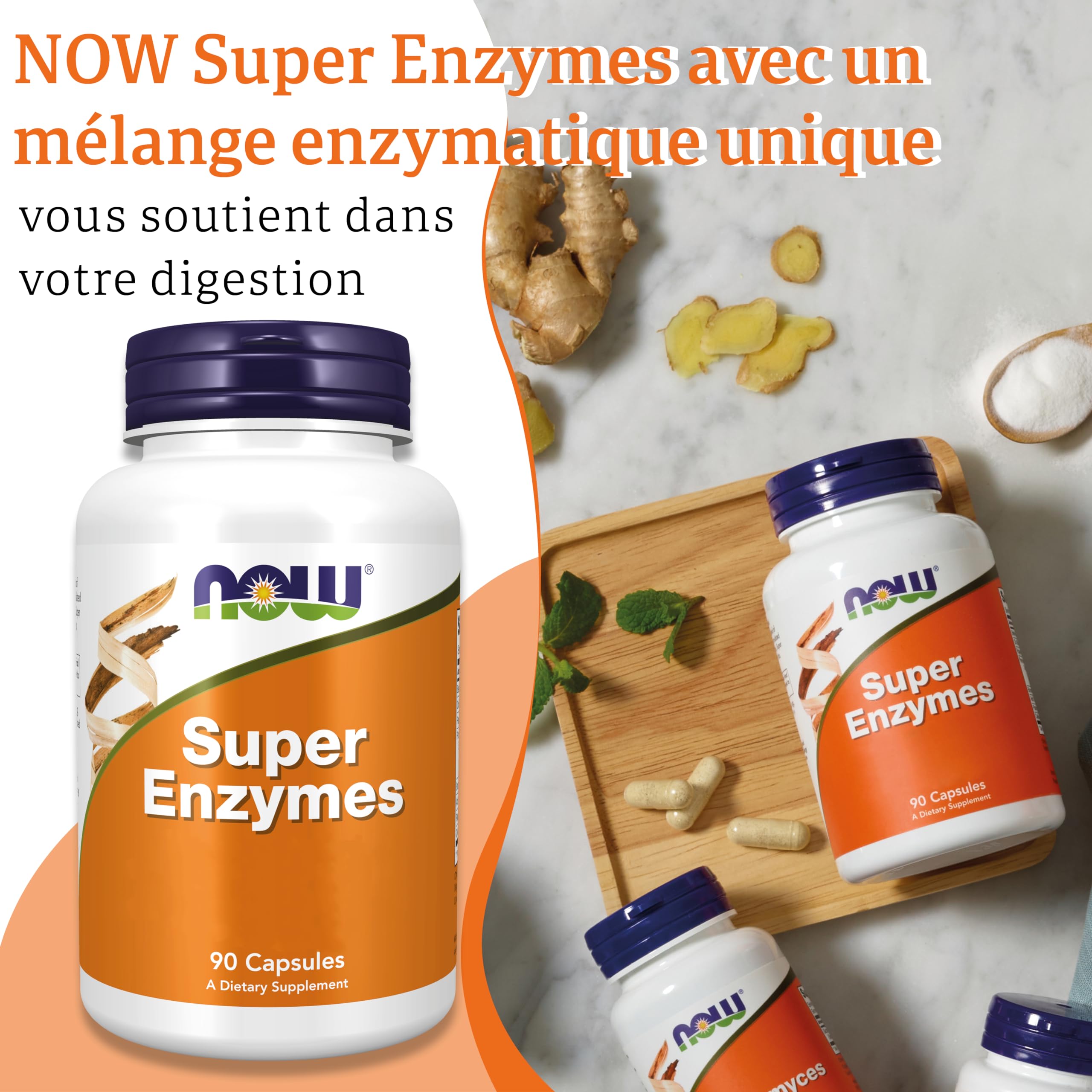 Now Foods, Super Enzyme, 90 Capsules, Testé en Laboratoire, Hautement Dosé, Sans Gluten, Sans Soja, Sans OGM