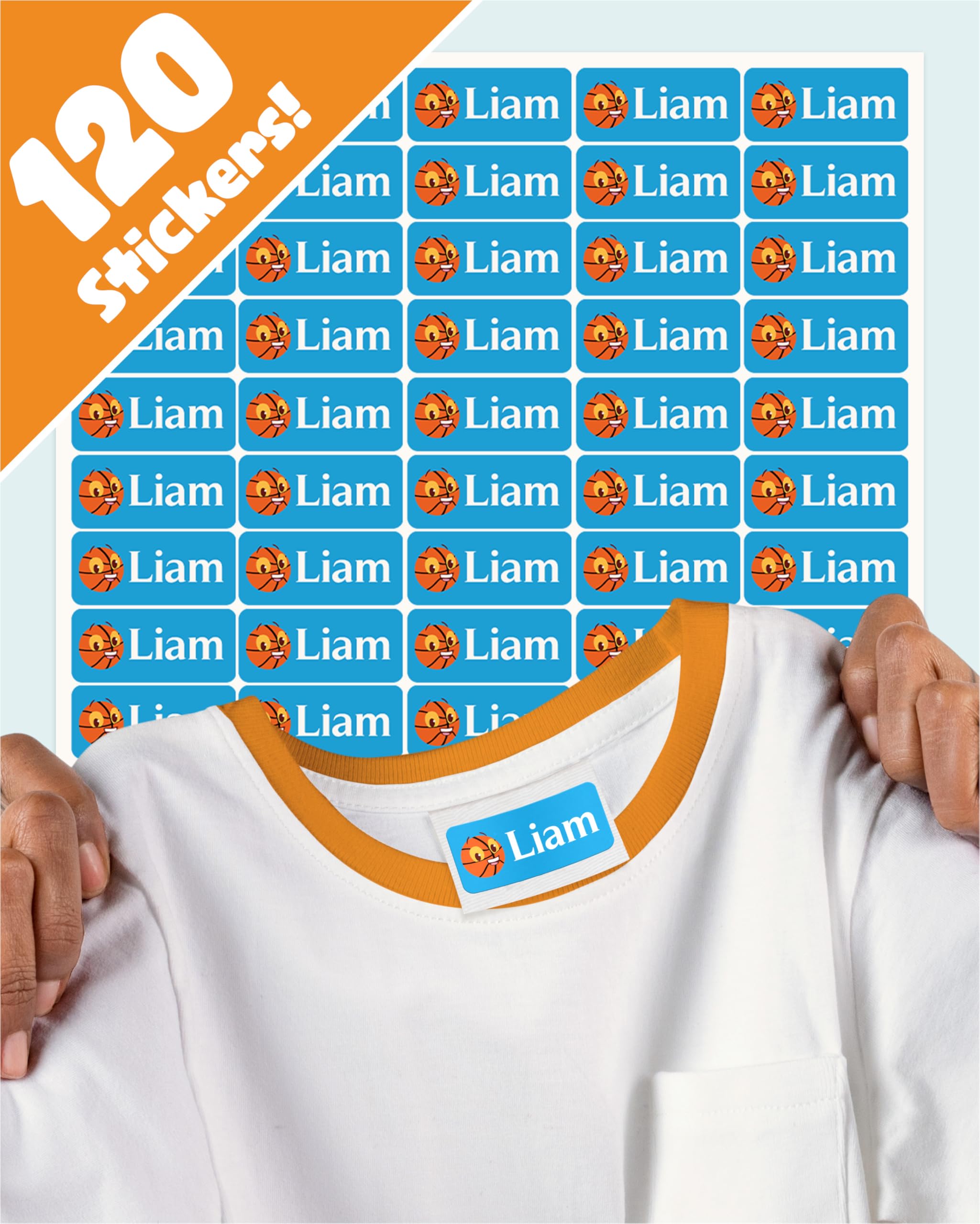 LabelTiger® Personalised Name Labels for Clothes & Items, 120 Washable Stick On Name Tags for Clothes, Shoes, Lunch Boxes, Stationery & All Items at School, Nursery, Day Care - Blue