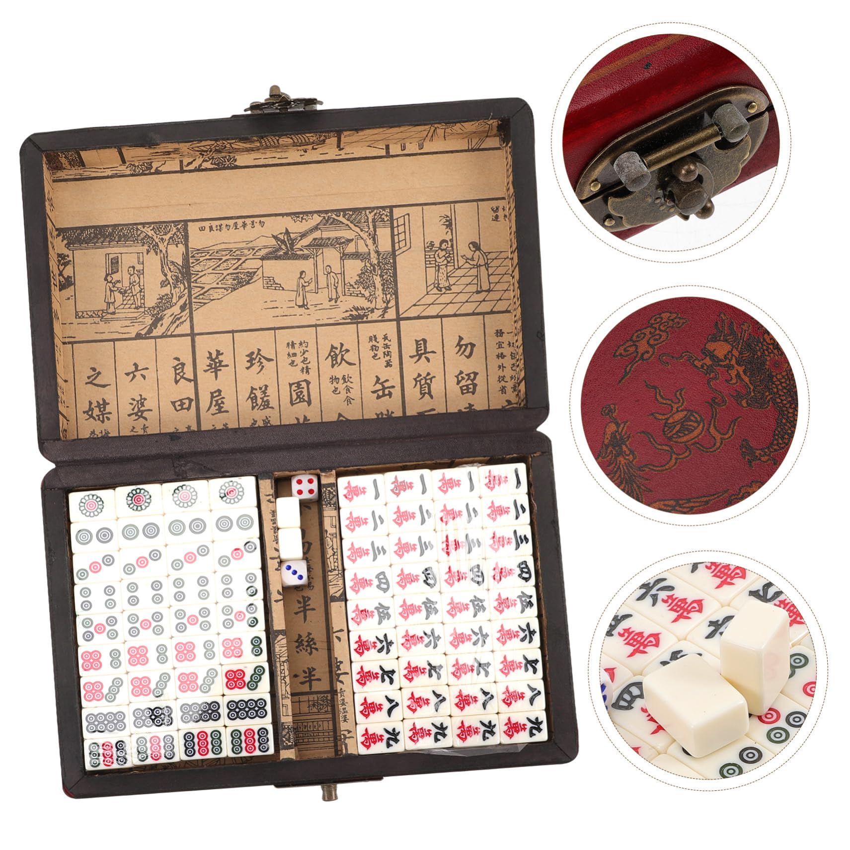 Mahjong Spielset 1 Satz aus Acryl und Holz, Kleine Reisespiel Requisite | Leichtes Format, Kompakt für Zuhause und Partys, mit Englischer Anleitung