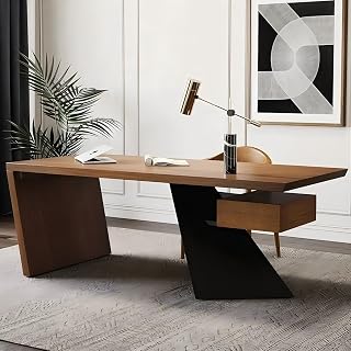 Homary 180 cm Modern Executive Desk, Home Office Desk with Drawers Wooden Desk Made of Natural Solid Wood Home Office Computer Desk for Study, Home Office, Office