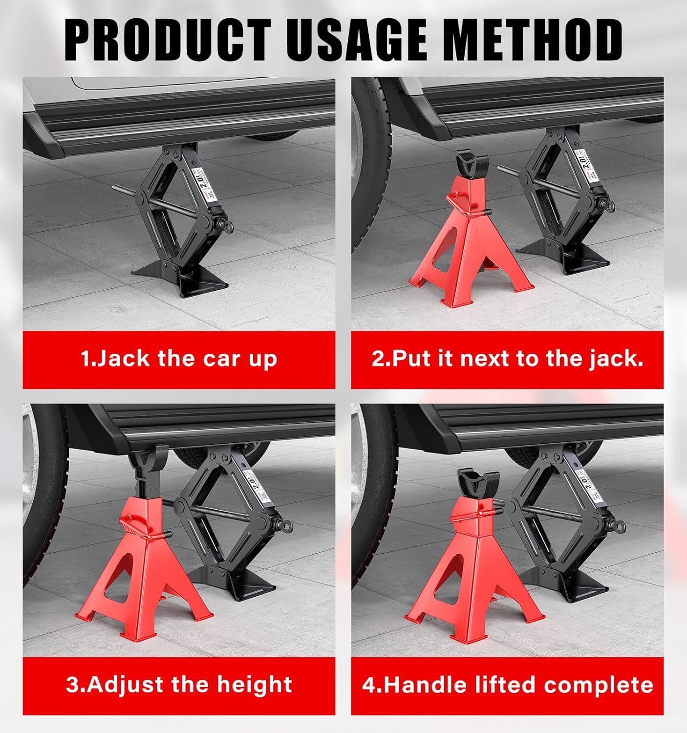 3 Ton 6000 lbs Red Jack Stands 1 Pair, Heavy Duty Steel Car Jack Stands with 11-1/2" to 16-3/4" Adjustable Height, for Cars Sedans Vehicle Repair Maintenance