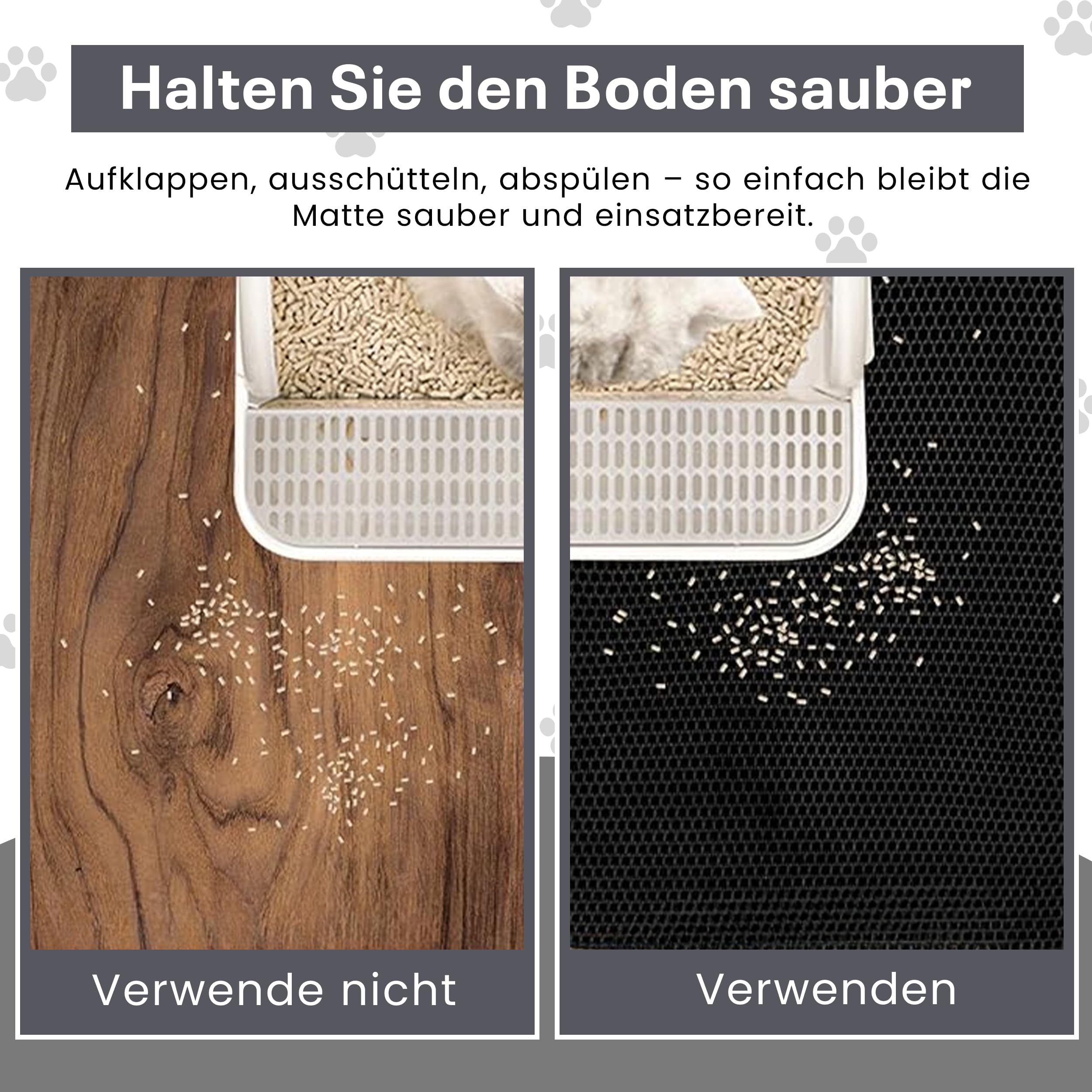 Katzenstreu Matte 60x45 cm | Matte für Katzenklo | Fängt Streu & Staub von den Pfoten auf | Katzenklo Matte | Robust & Leicht zu Reinigen – Schwarz katzenmatte