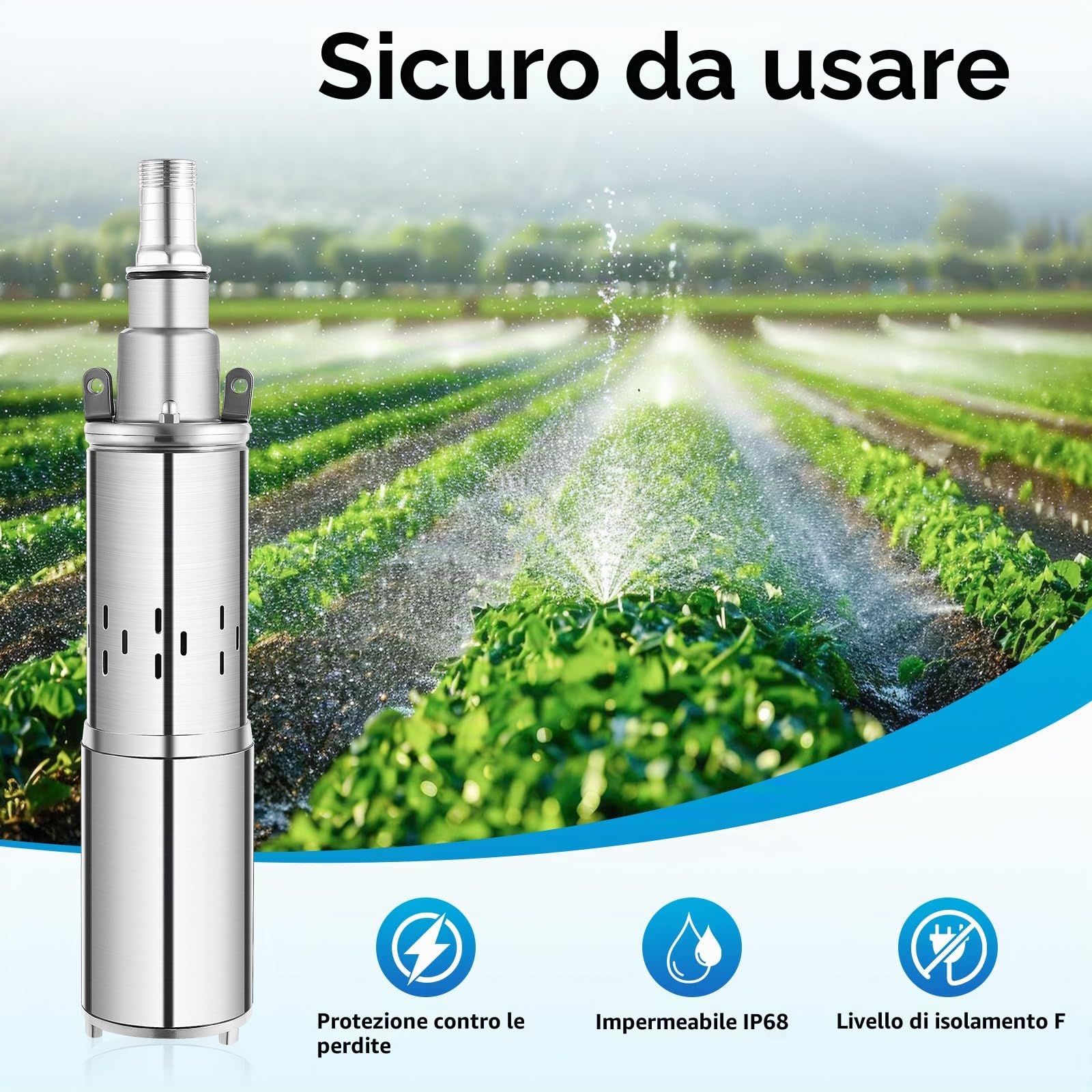 Pompa dell'acqua DC in acciaio inox, pompa da giardino, pompa per pozzi profondi, pompa per pozzi, pompa sommergibile 1,2 m³/h, 12 V, 180 W