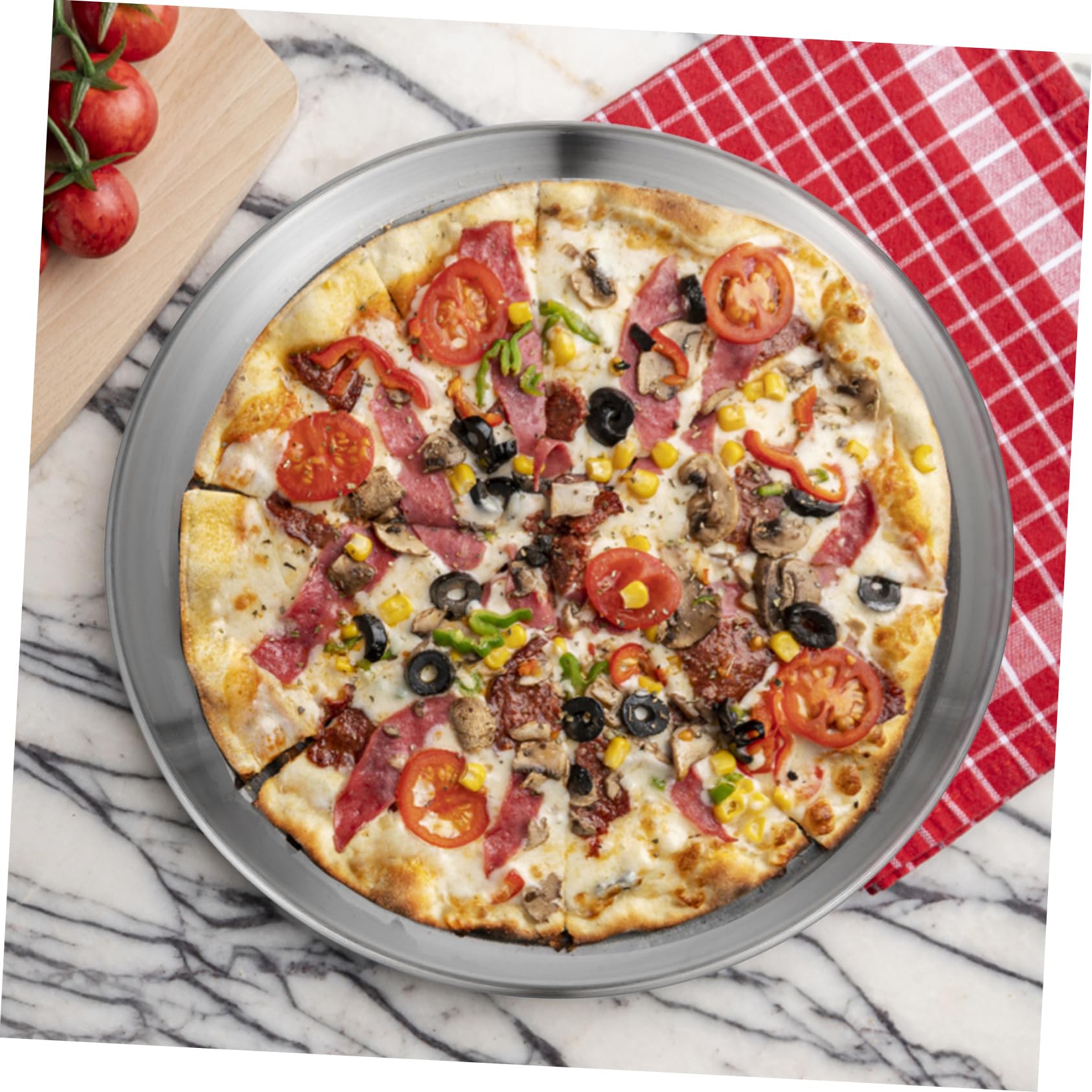 Mikinona Plaque à Pizza Ronde 6 Pièces en Acier Inoxydable, Bord Lisse