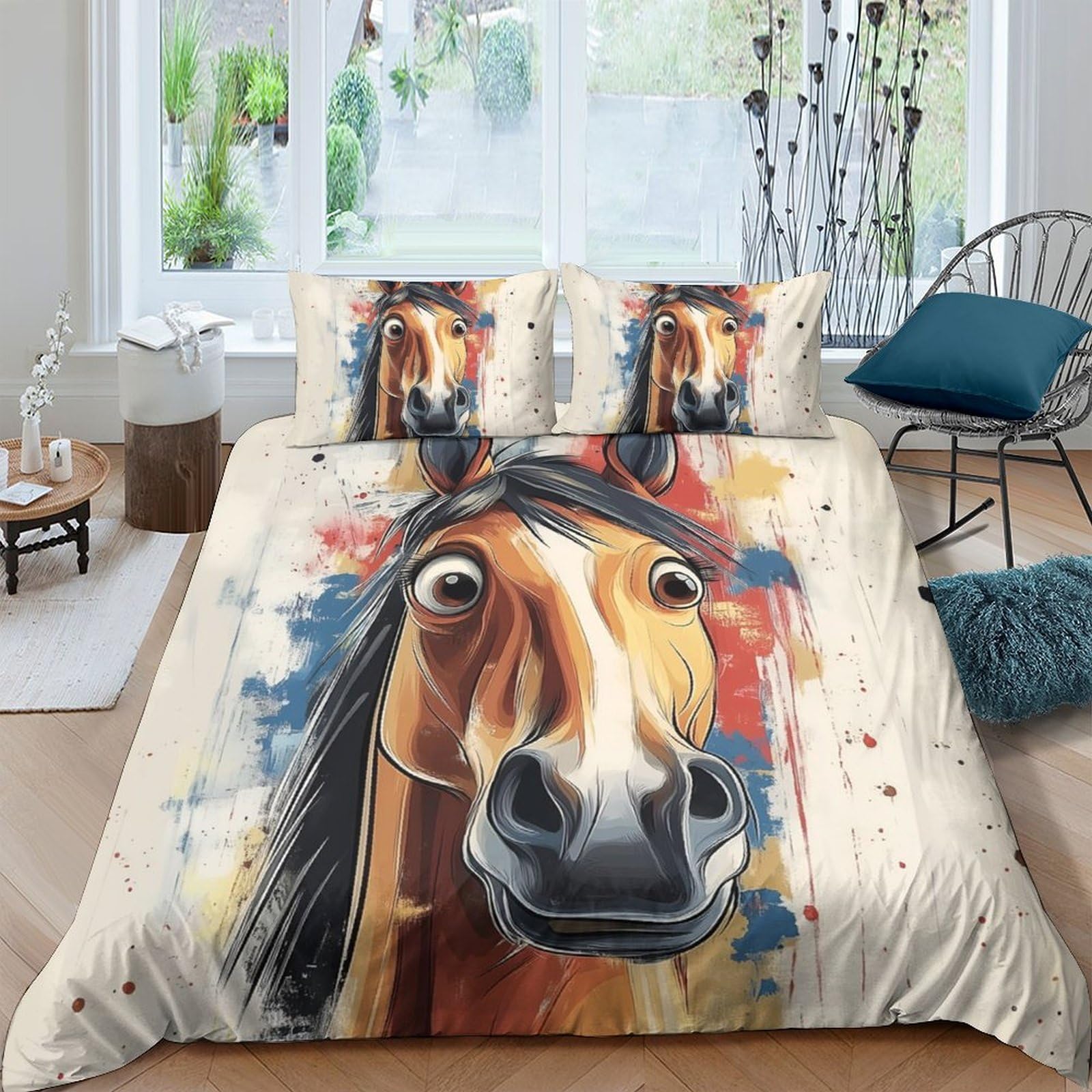 Ctjqhvkz Style-8 3D Printed Funny Horse Fitted Sheet Microfiber Soft Breathable Abstract Animal Bed Cover For Bedroom Dorm Mattress Protection Decor Single（135X200cm）