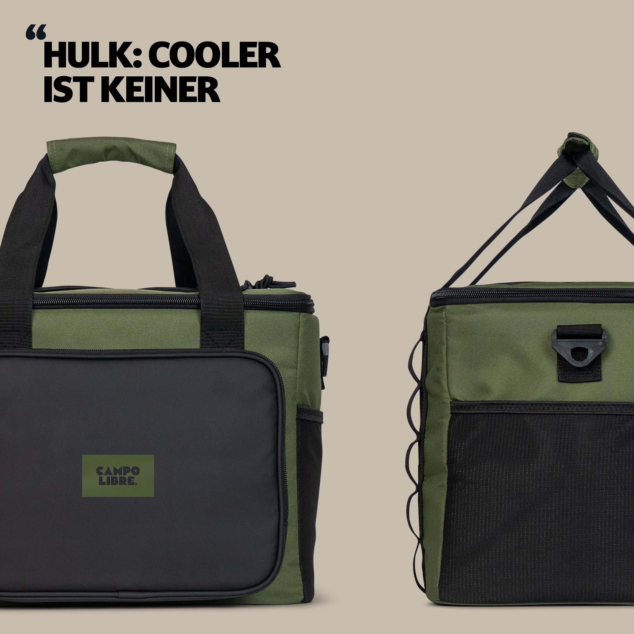 Campo Libre.® Hulk I Premium Camping Kühltasche 30l & 20l I Kühltasche klein mit Wasserdichten Reißverschlüssen I unsere Kühltaschen sind faltbar I hochqualitative Thermotasche in beliebter Größe