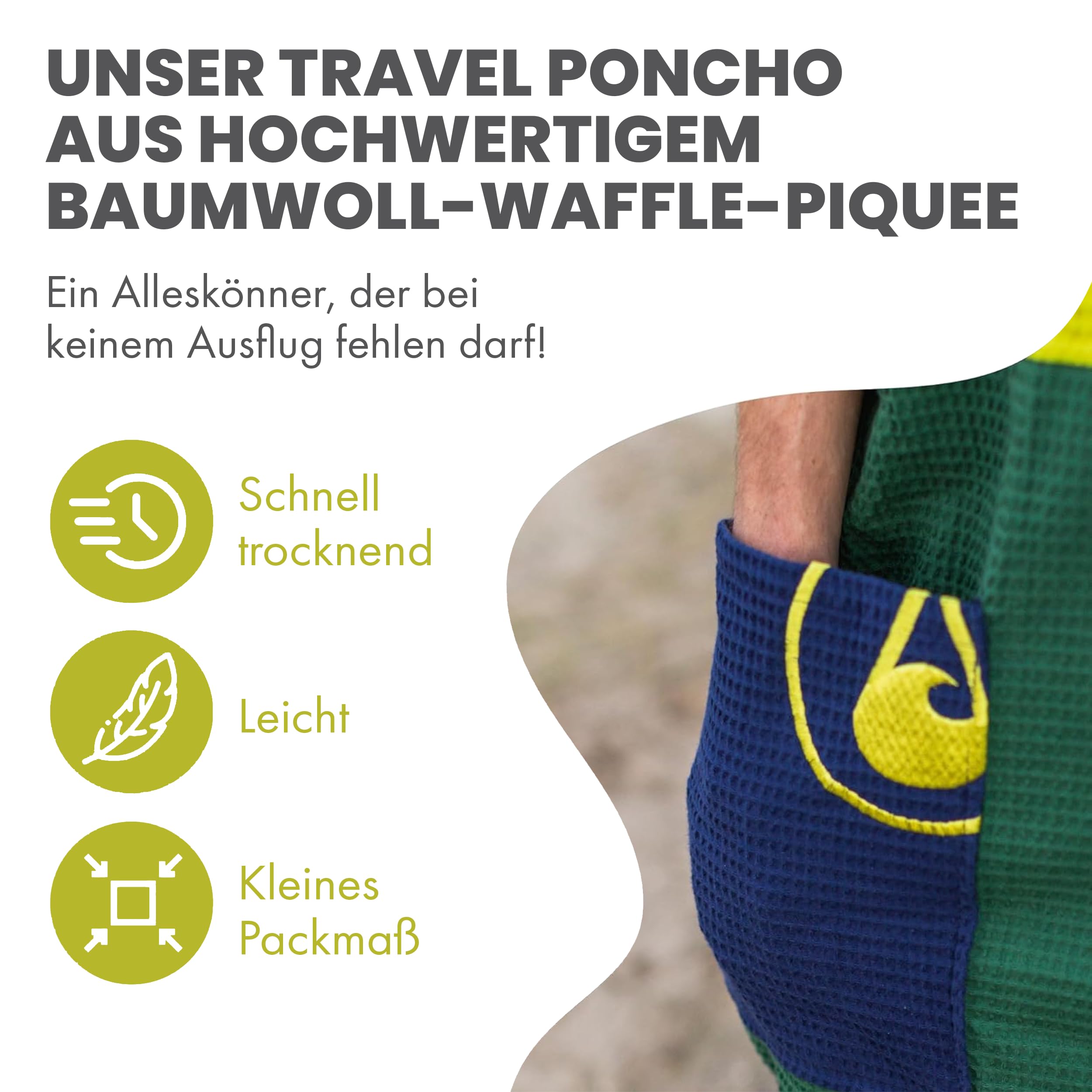 WAVE HAWAII Bade-Poncho Damen & Herren Pampatar, Größe L/XL, 165-195cm, 100% Baumwolle Surf-Poncho Erwachsene, Travel-Handtuch mit hoher Wasserabsorption, Umziehhilfe Strand Erwachsene