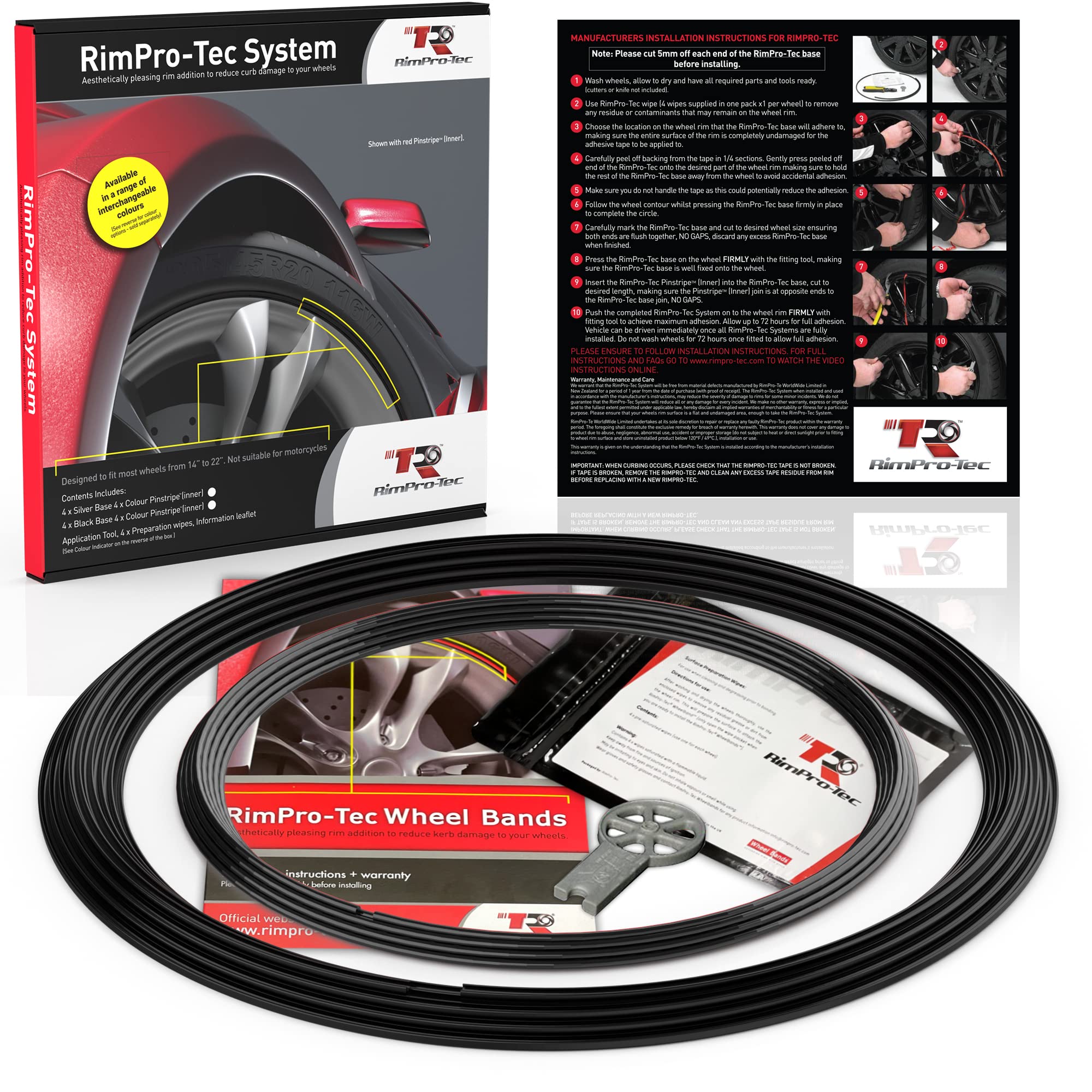 RIMPRO-TEC, Rim Protectors and Rim Savers, Reduces Edge Damage, 4X Fine Interior Scratches + 4X Base, Protector for Car Wheels (Intérieur Bleu Noir Noir)