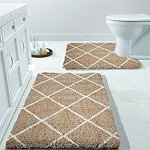 Ultra Premium Microfiber Bath Rug Set – 2-Piece Ultra-Soft, Plush, Natural Highly Absorbent & Non-Slip – U-Shaped Contour Rug for Toilet