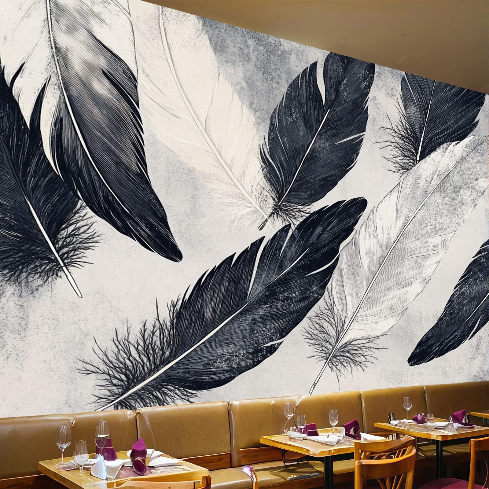 Papier peint panoramique plume pour une décoration murale de salon moderne