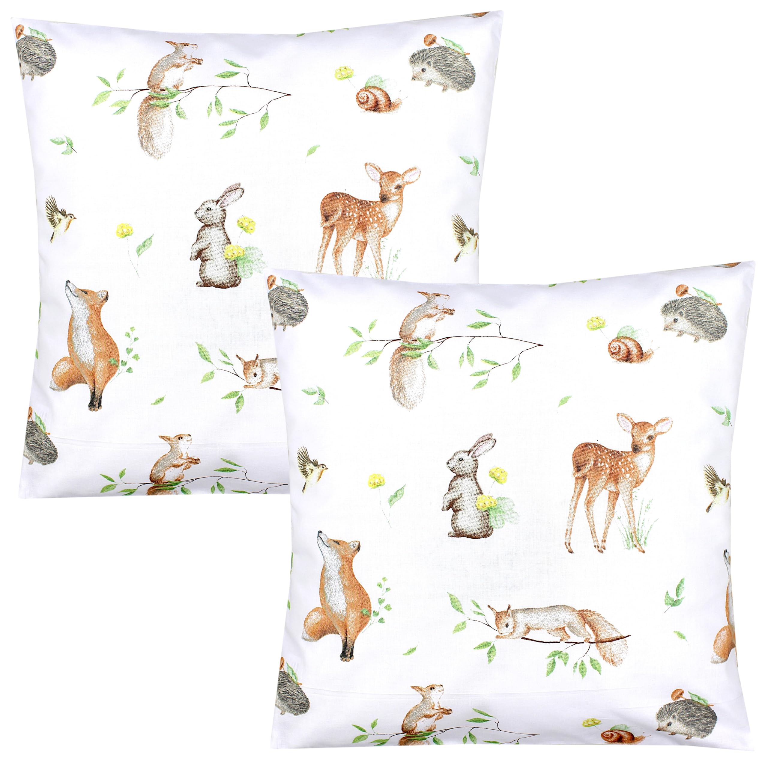 TupTam Kinder Kissenbezug Dekorativ Gemustert mit Hotelverschluss 2er Set, Farbe: Waldtiere/Igel/REH/Fuchs/Kaninchen/Beige, Größe: 40 x 60 cm