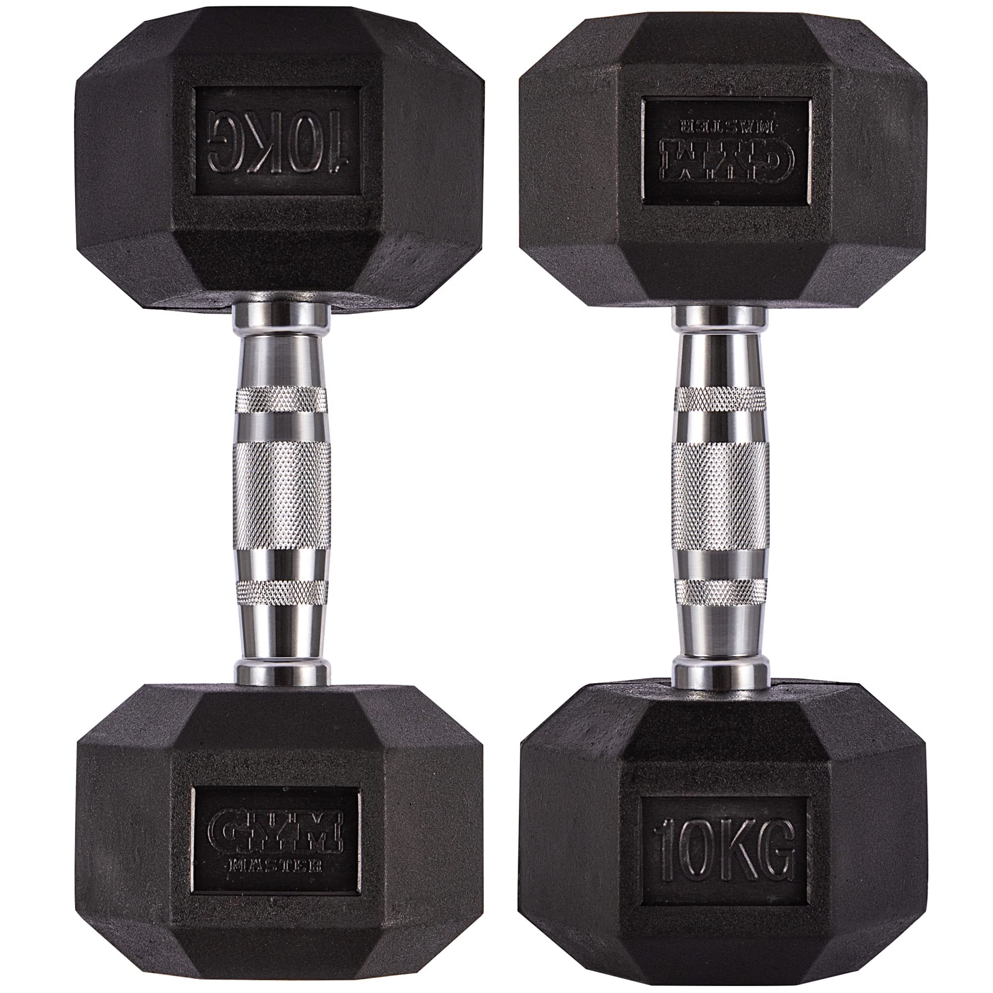 GYM MASTER Hex Dumbbells - Rubber Encased Cast Iron Hand Weights and Optional 3 Tier Rack - Pair of 10KG (20KG Total) โ image 1