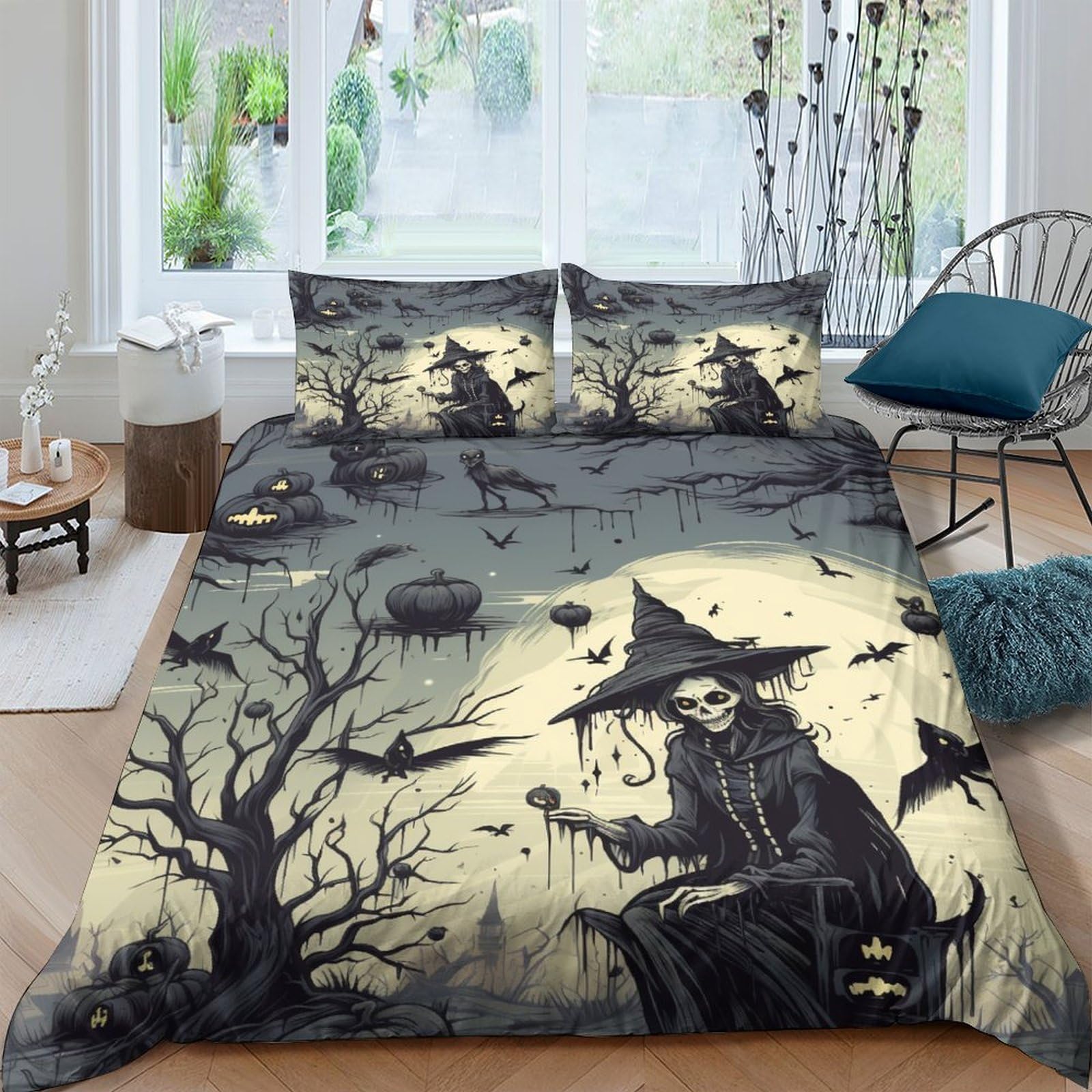 Ensemble de literie Halloween 3D anti-plis avec fermeture éclair pour éliminer la corvée de lit