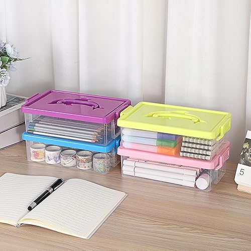 Miniatura 6 de BTSKY Paquete de 4 cajas de almacenamiento de plástico transparente con tapa, organizador apilable con diseño de delfín fácil de levantar, 4