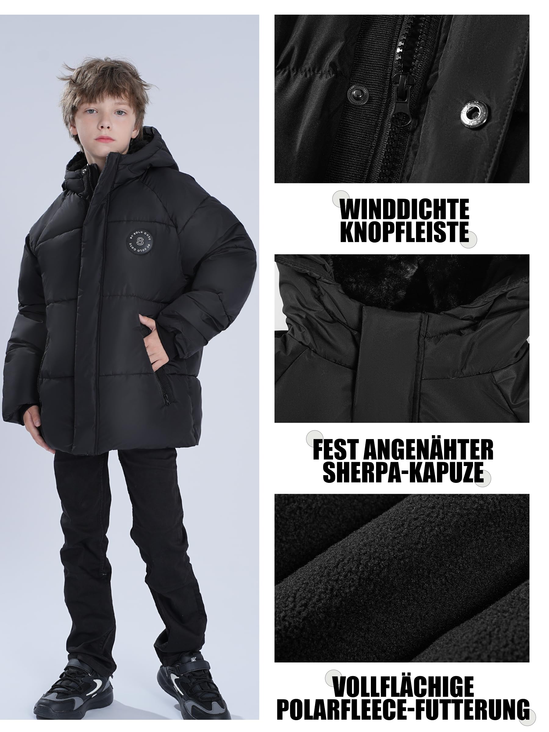 maoo garden Jungen Steppjacke Mit Fleecefutter 128-152cm - Wasserdichte Winterjacke Mit Synthetikfüllung Für Große Kinder