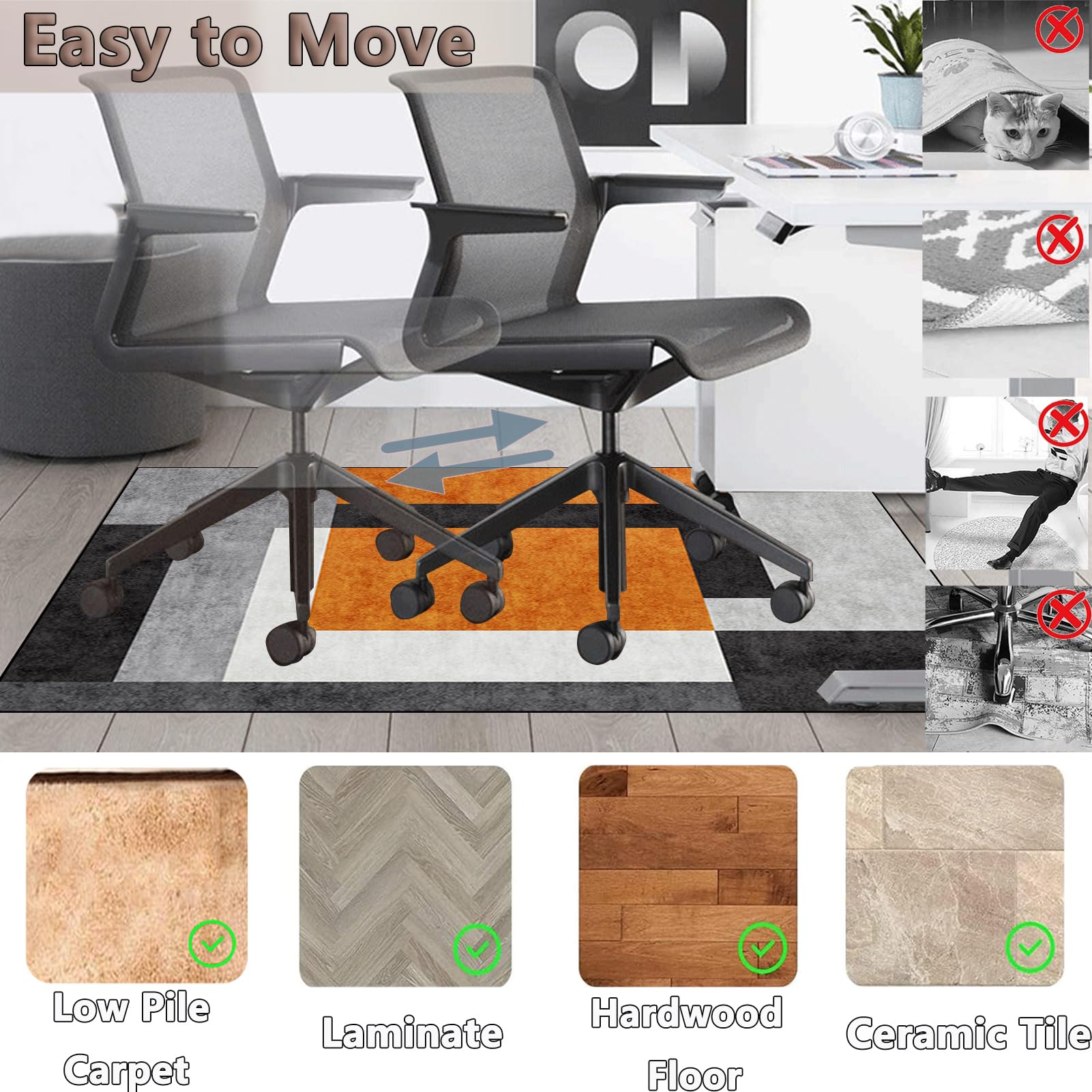 Bodenschutzmatte Bürostuhl Teppich für Hartböden, Schreibtischstuhl Unterlage, Gaming Schutzmatten, Computerstuhl Teppiche, Teppich Bürostuhl geeignet für Laminat, Parkett, Fliesen 80 x 120 cm