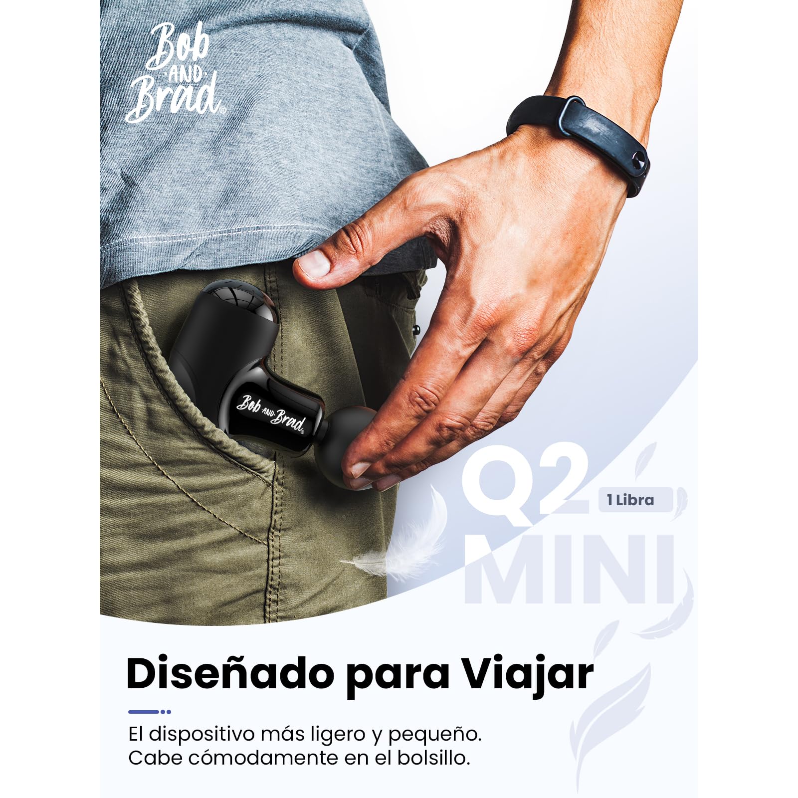 Bob and Brad Q2 Mini Pistola de Masaje Muscular, Masajeador Espalda Tejido Profundo Portátil con Maletín, Negro