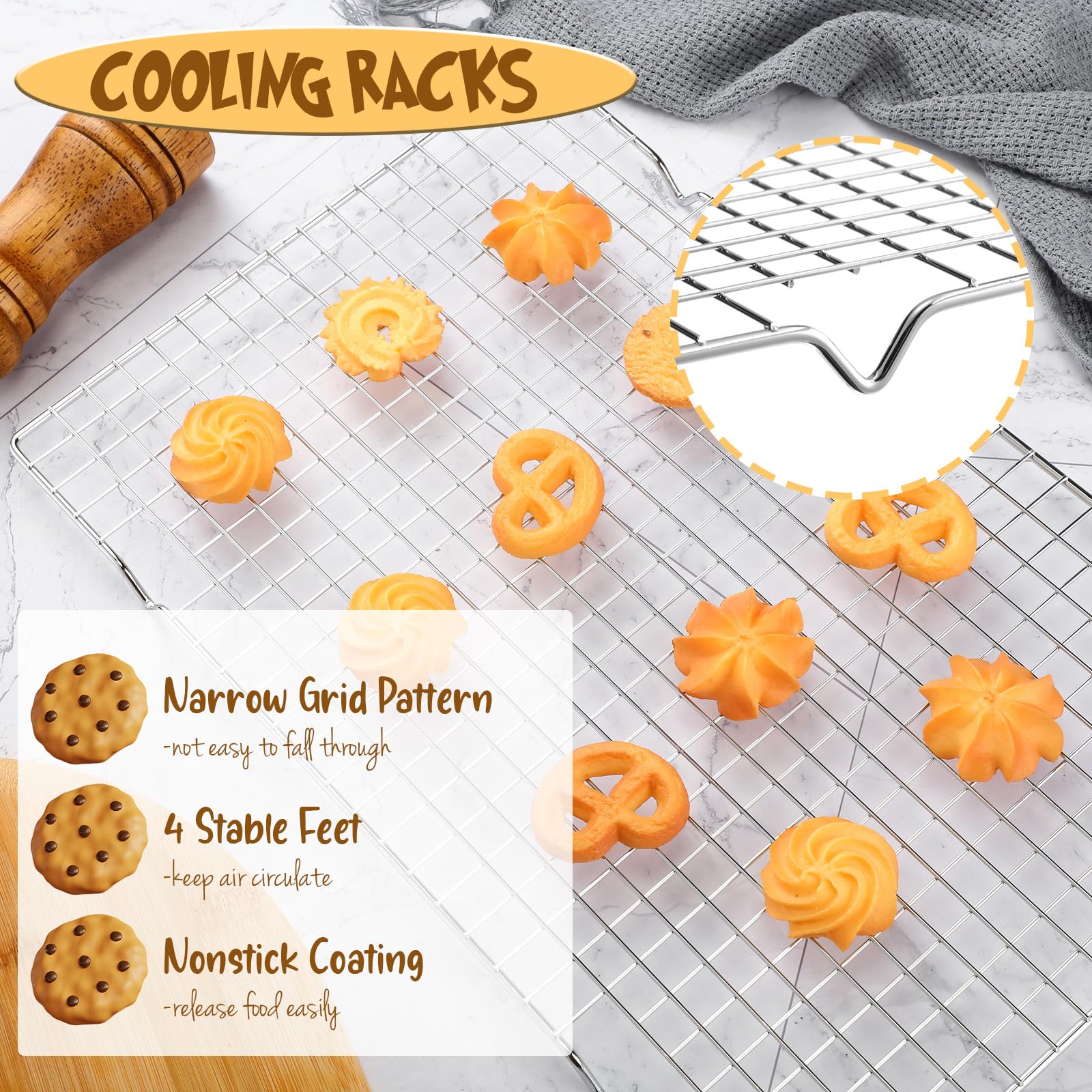 Harloon Paquete de 12 estantes de refrigeración antiadherentes de 16 x 9.8 pulgadas para hornear, estantes de cocina de alambre de rejilla para galletas, aptos para horno, estante de acero al carbono