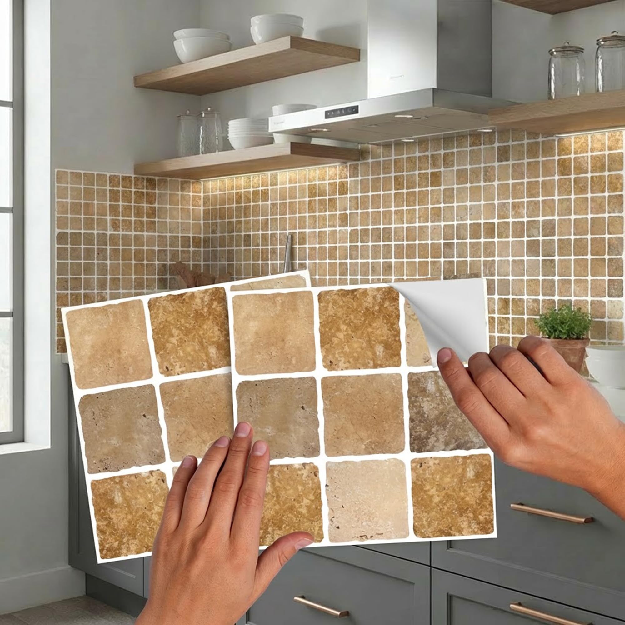 Lps Brown/Ivory Peel And Stick Tile Stickers 6X6 Inch (15X15cm) – Pack Of 10 Self Adhesive Wall Tiles For Kitchen Backsplash & Bathroom – Cream Moroccan Mosaic Stone Effect Decals
