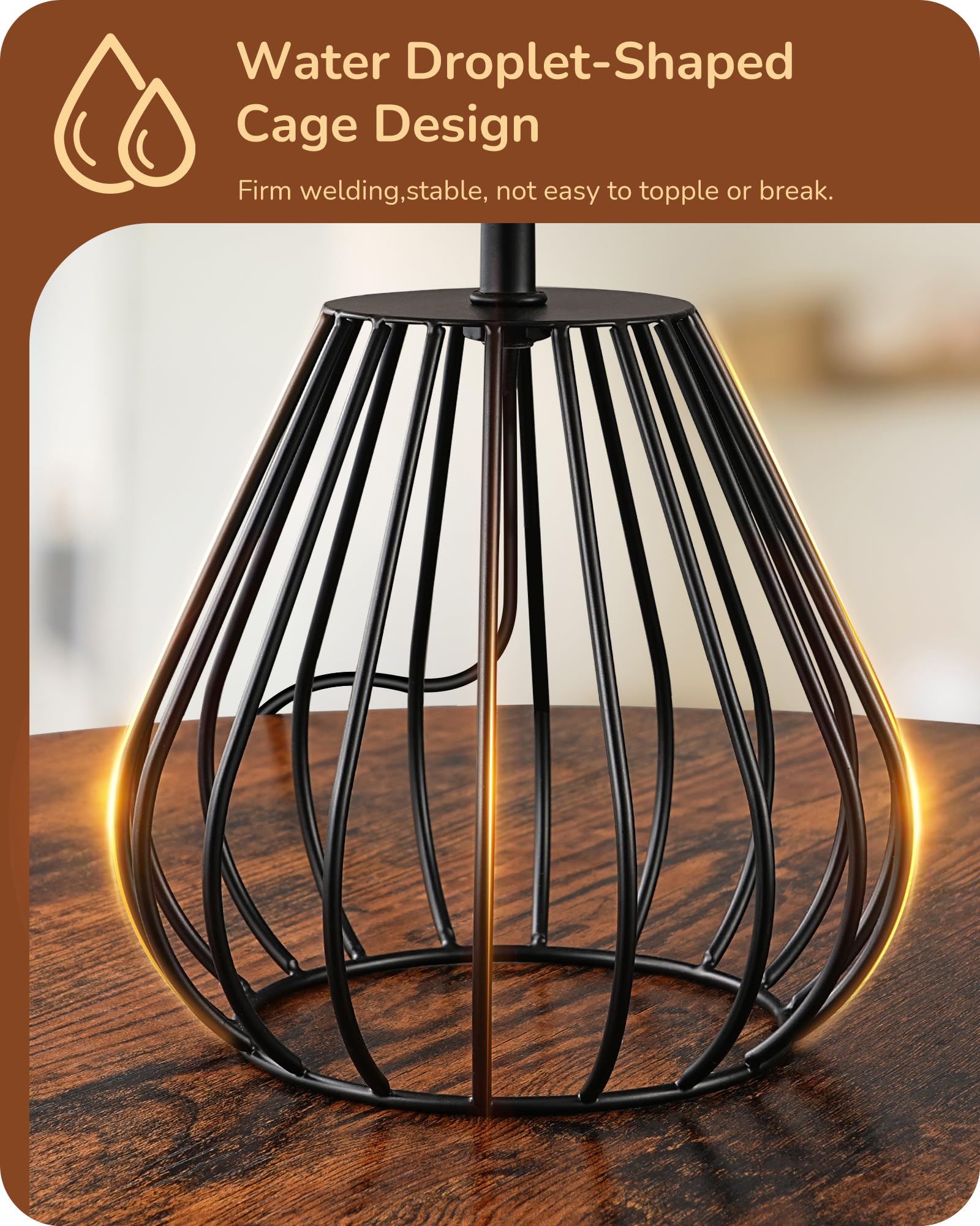 EDISHINE Small Rattan Table Lamp, Industrial Bedside Lamp, Handwoven Lampshade, Boho Lamps for Living Room Bedroom - Image 4