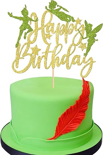 1 pieza de decoración de pastel de Feliz Cumpleaños con purpurina de elfo de hadas Never Grow Up P Pan Cake Pick para Neverland Theme Baby Shower