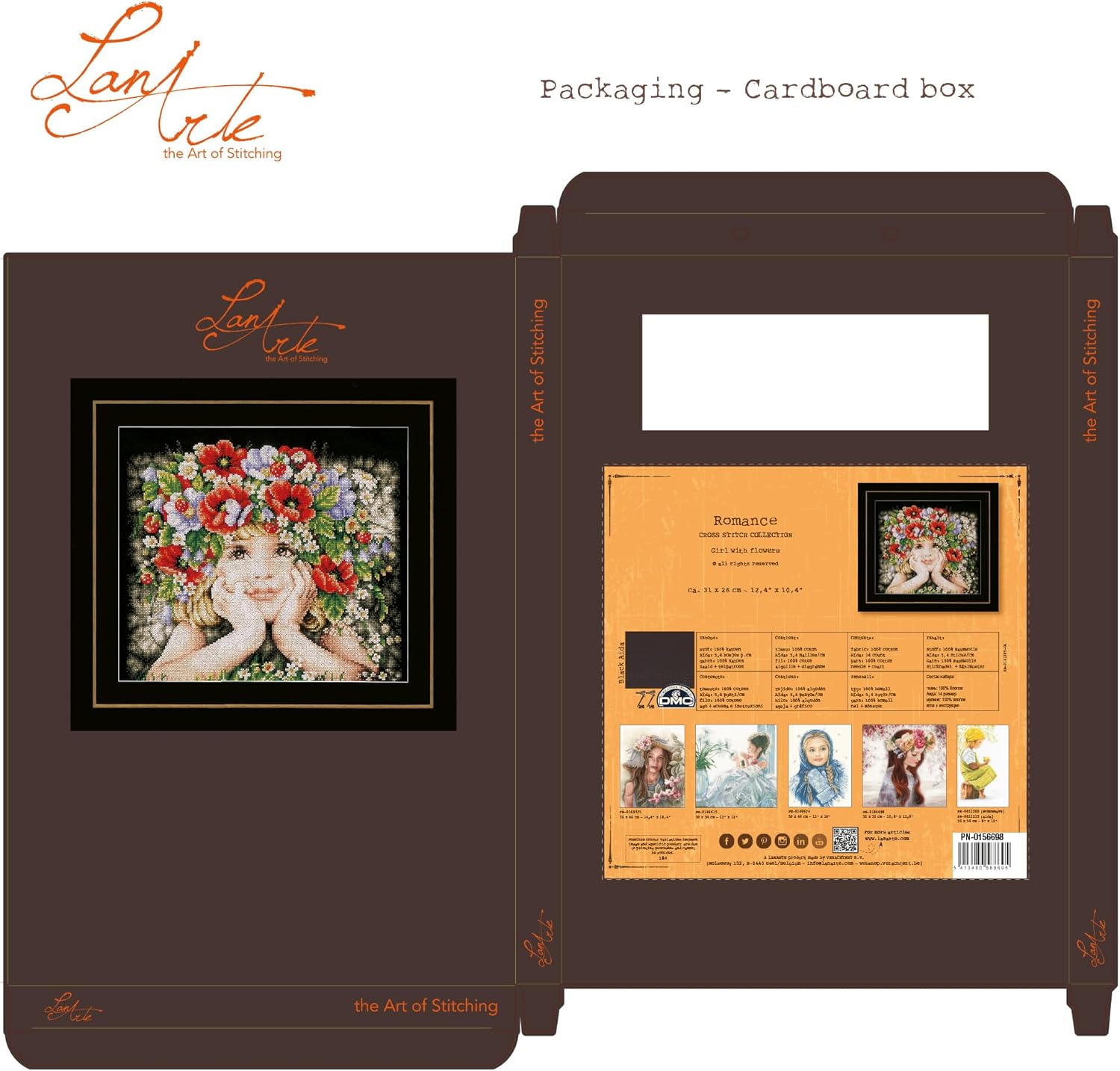 Lanarte Cross Stitch Kit Girl with Flowers 31 x 26 cm