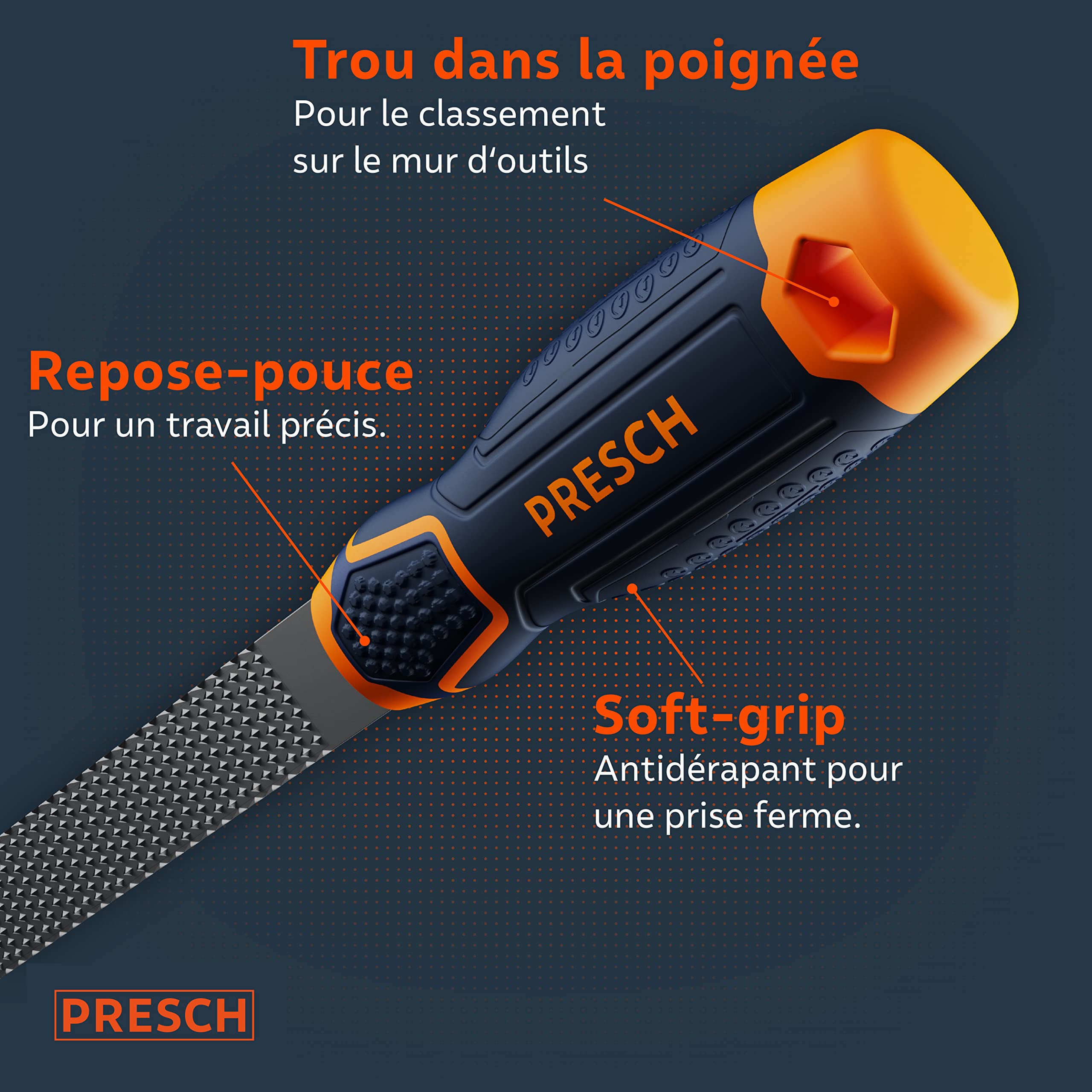 Presch Set de 3 râpes à bois avec sacoche - Set de râpes H2 de haute qualité comprenant une râpe à bout plat, une râpe demi-ronde et une râpe ronde - Râpe à bois