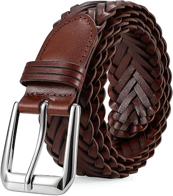 Braided Leather Belt for Men Adjustable Woven Golf Belt for Causal Shorts Pants Jeans 1.4 Width