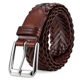 Braided Leather Belt for Men Adjustable Woven Golf Belt for Causal Shorts Pants Jeans 1.4'' Width - Amazon product rated Grade A