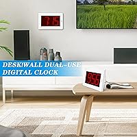 Vista 6 de KWANWA Reloj de pared pequeño, reloj despertador digital, pantalla extra grande de 8 pulgadas, dígitos LED de 3 pulgadas que se iluminan