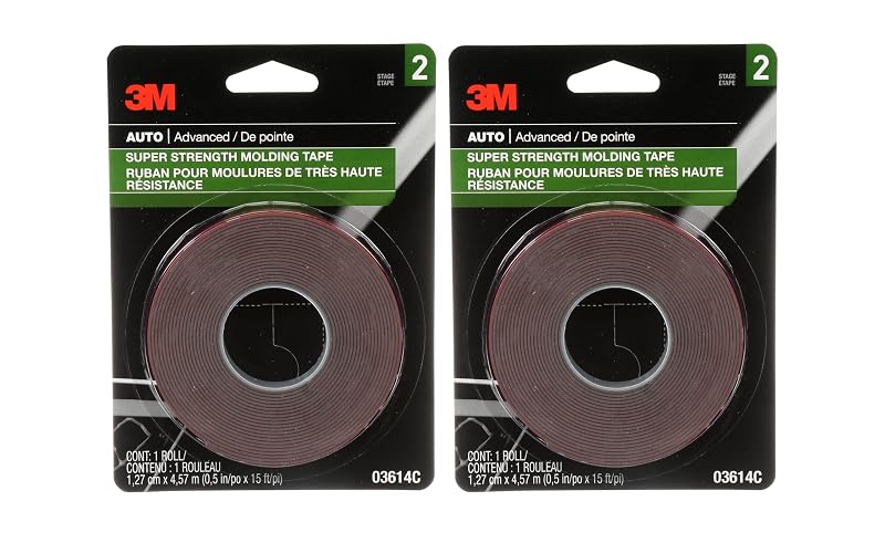 Fita dupla face automotiva 3M Scotch-Mount para molduras, emblemas e frisos – 1,27 cm x 4,57 m, pacote com 2 rolos