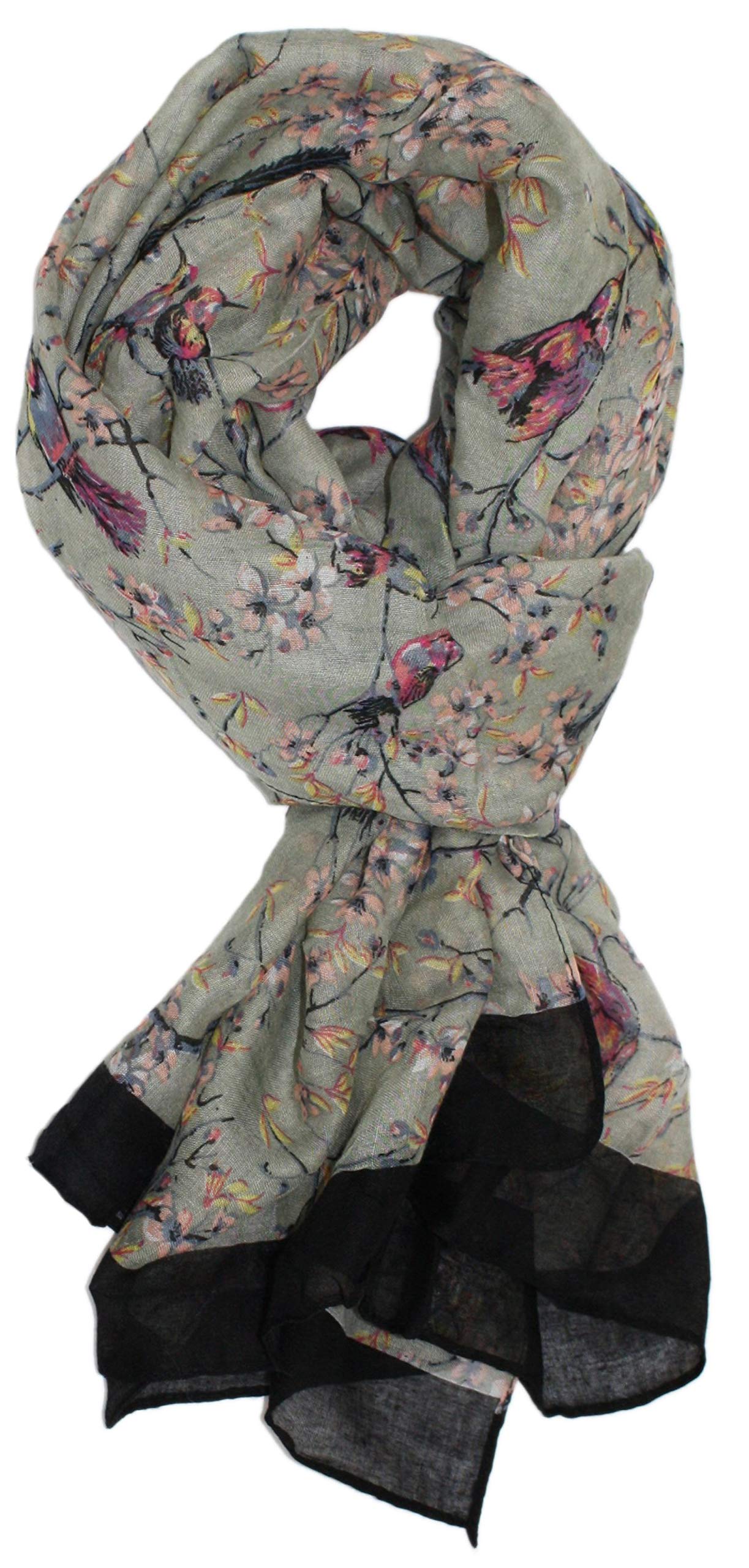 World Of Shawls Women's Japanese Birds Silver New Celebrity Style Long Scarf Scarves Maxi Sarong Sale (Japanese Birds Silver)