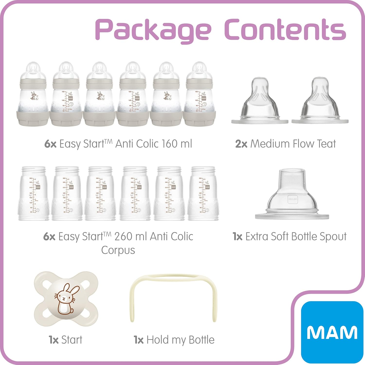 MAM Easy Start Self Sterilising Anti-Colic Bottle Starter Set - Large 17 Pieces Set