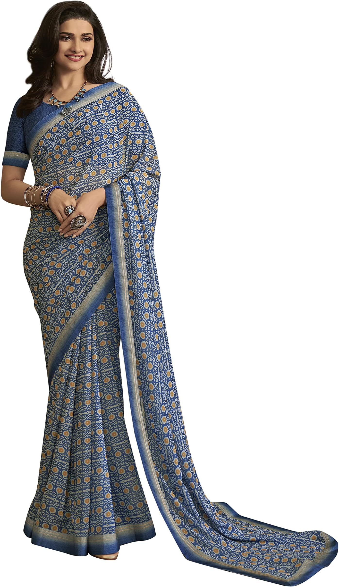 Women's Partywear Printed Saree with Unstitched Blouse