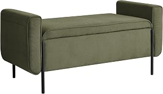 Fabric Hallway Bench with Storage and Flip Up Lid Upholstered Seat with Metal Legs Modern Style Green Lewes