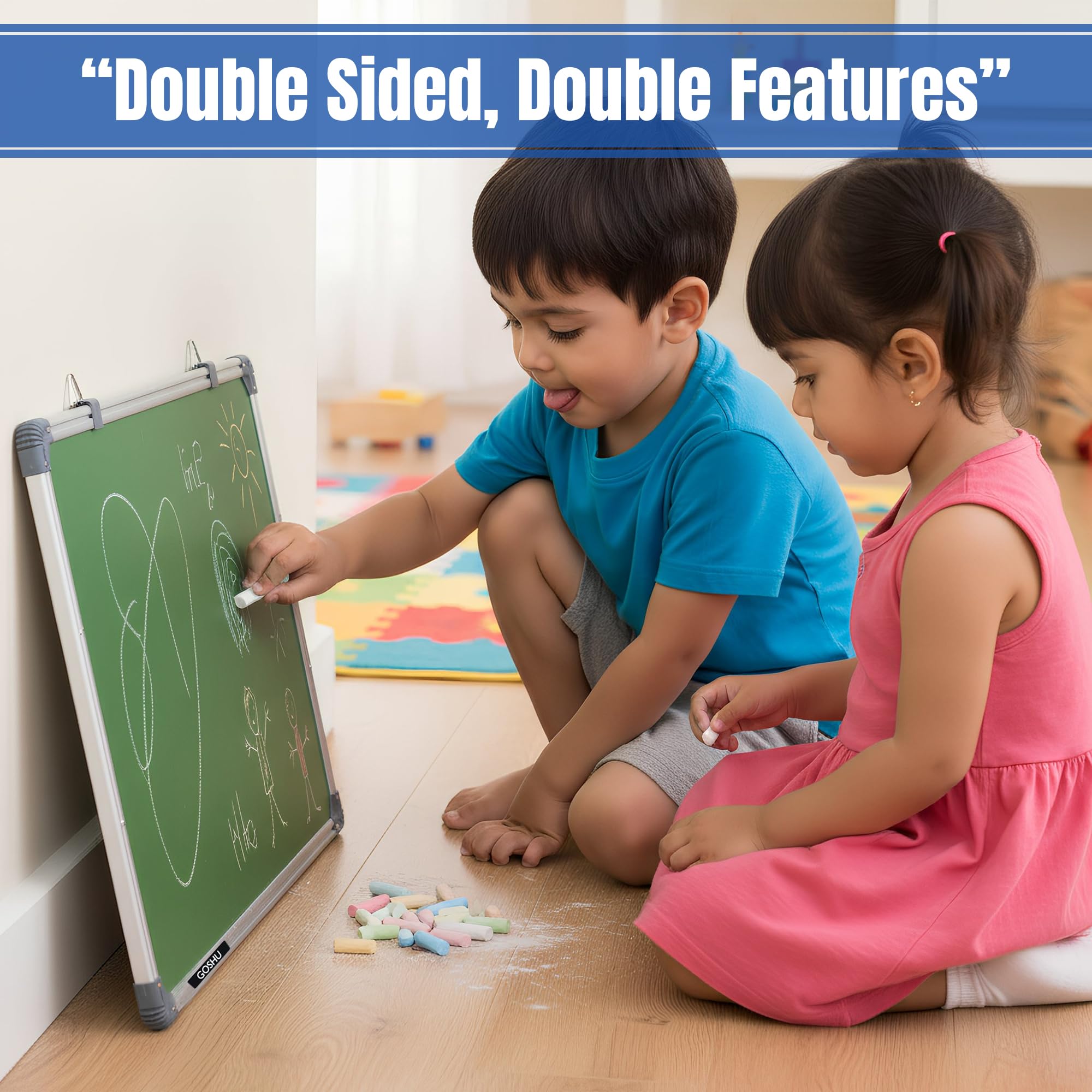 GOSHU Non Magnetic 1.5 feet x2 feet Double Sided Writing Board Whiteboard and Chalkboard White Side Marker Board and Chalk Board for Office, Kids, School and Home (1.5x2 feet, Pack of 1 Item) 3