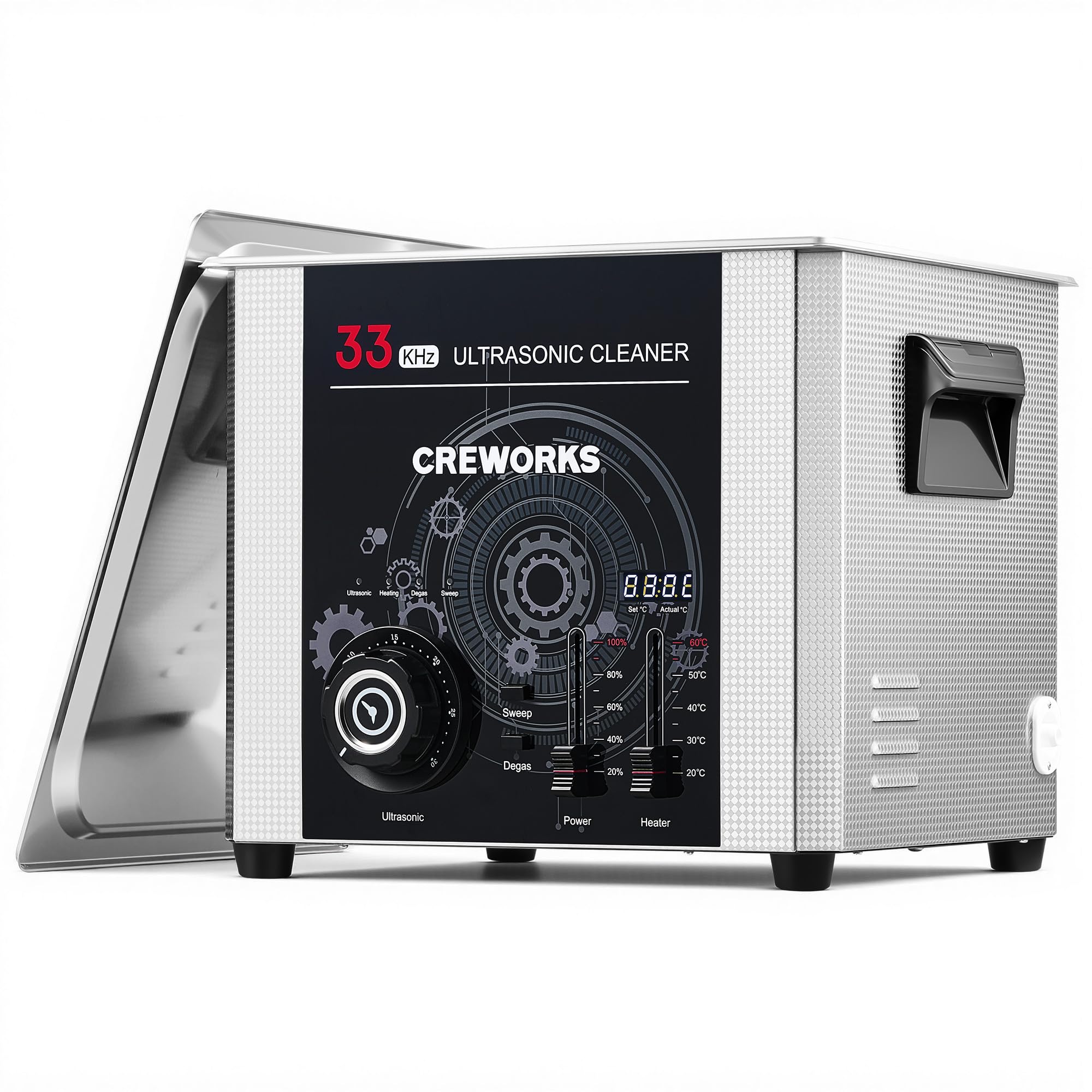 CREWORKS 15L Ultraschallreinigungsgerät 33kHz 360W Teilereinigungsgerät | SUS304 Tank 33kHz Industrielle Frequenz, Sweep & Degas 450W Heizung & Timer für Autoteile, Werkstatt, Labor & Werkzeuge