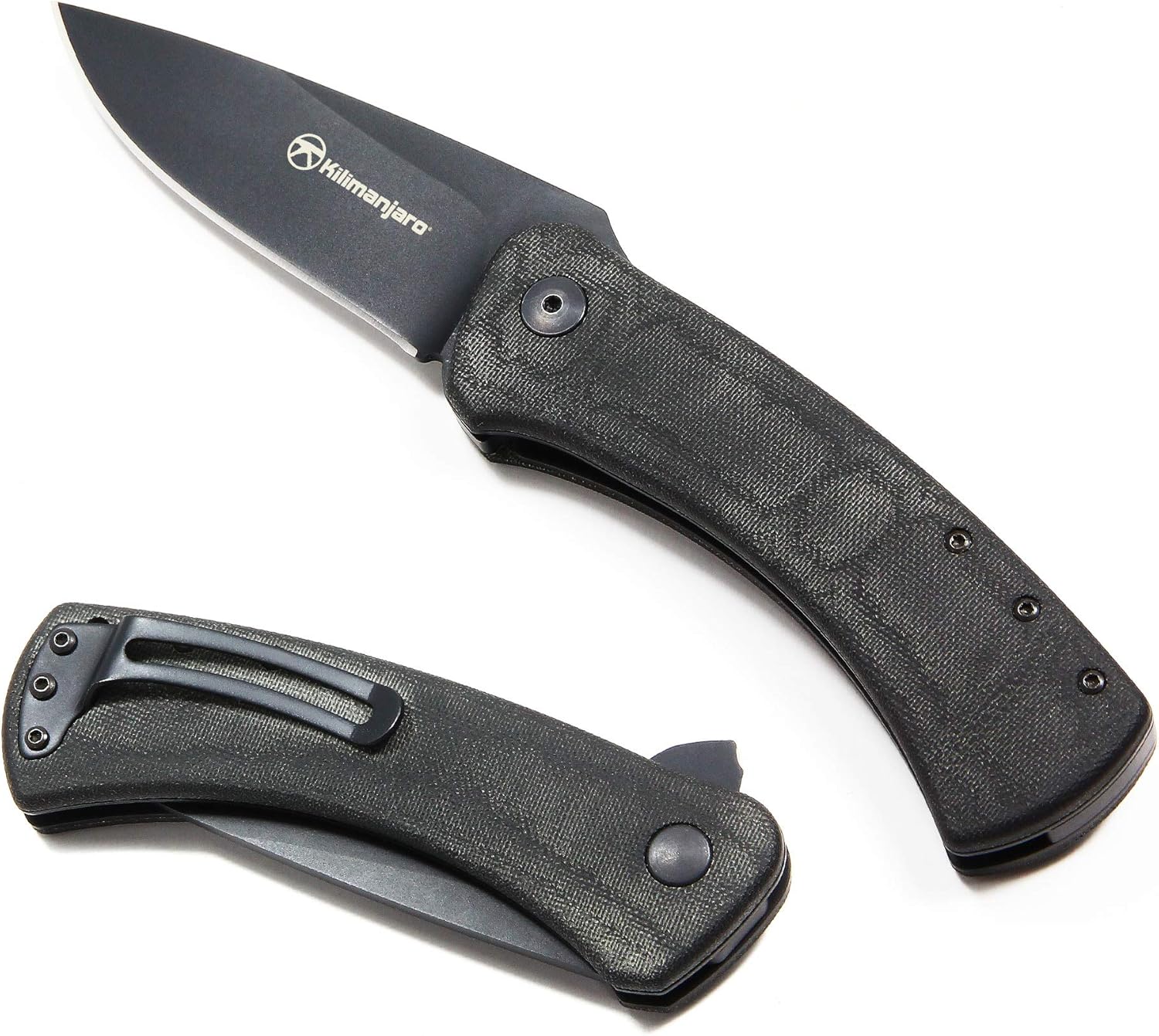 Kilimanjaro Folding Knife, Flipper Style Blade, Micarta Handle, AUS-10 Stainless Steel, Coated, Daniel Winkler Grey, One Size