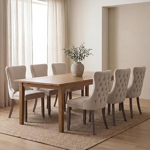 Juego de 6 sillas de comedor de terciopelo beige, Silla tapizada de tela para cocina y comedor, sillas de comedor modernas de mediados de siglo,