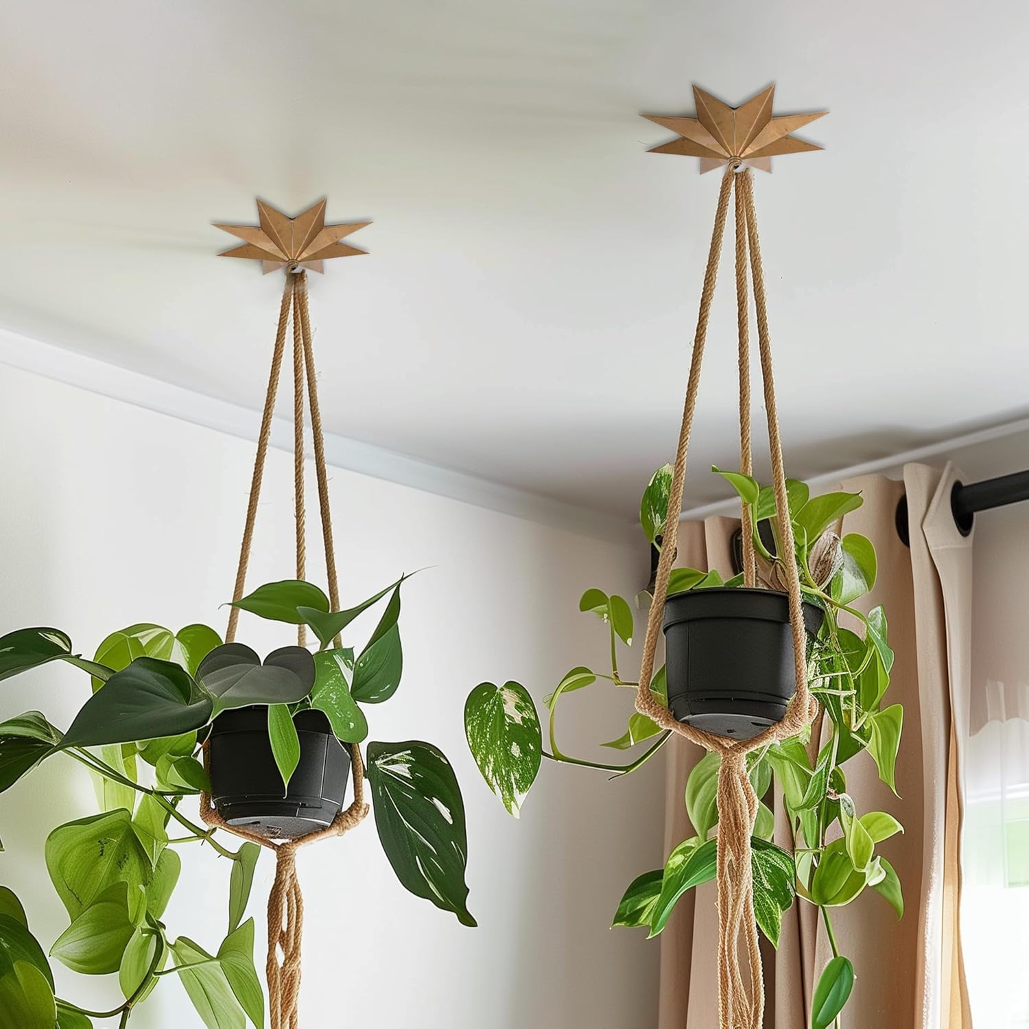 Stylor Whimsical Star Ceiling Hook for Hanging Planters - Celestial Witchy Brass Light Canopy Kit, Boho Vintage Gothic Room Decor, Antique Chandelier Mounting Kit (Large)